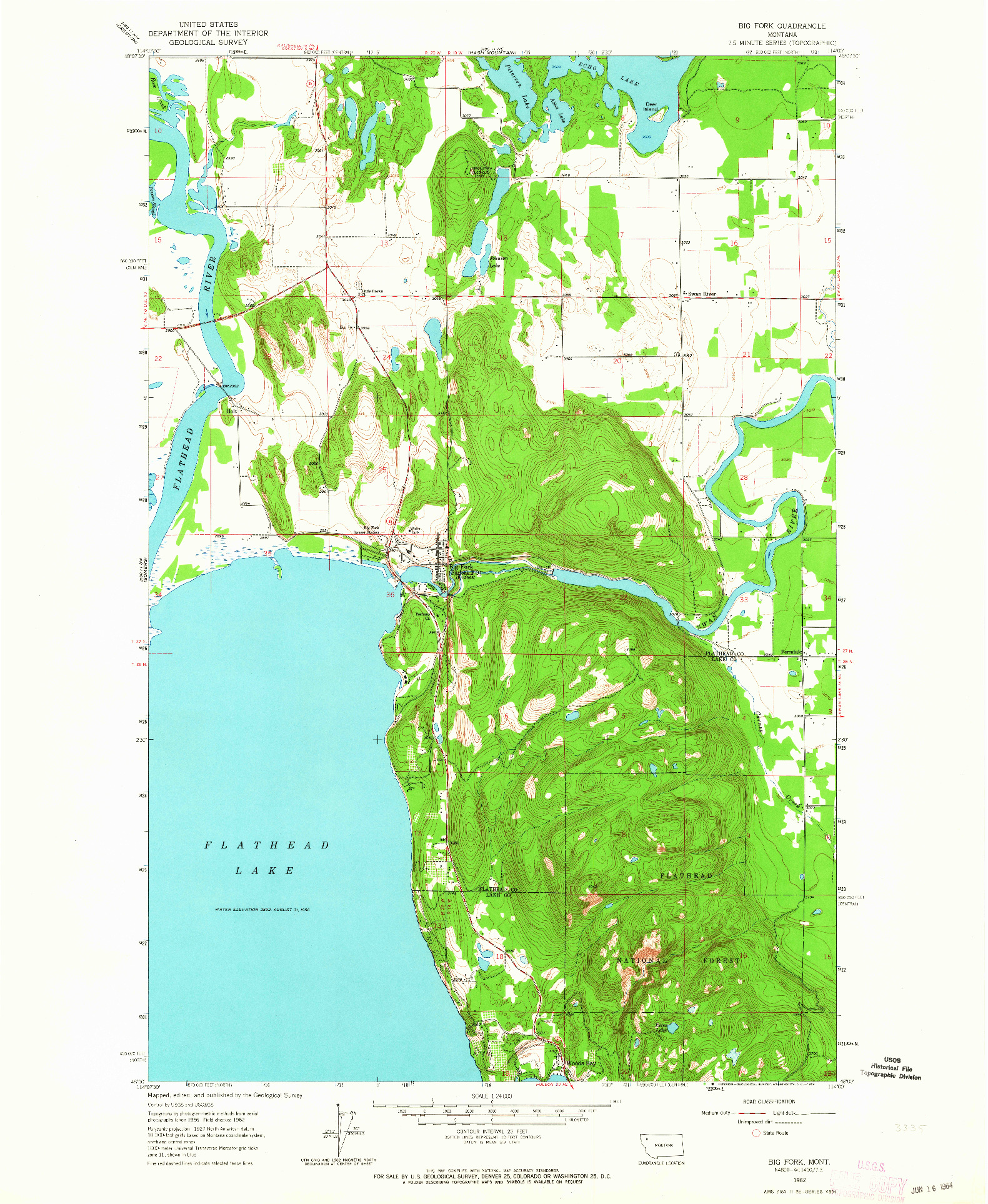 USGS 1:24000-SCALE QUADRANGLE FOR BIGFORK, MT 1962
