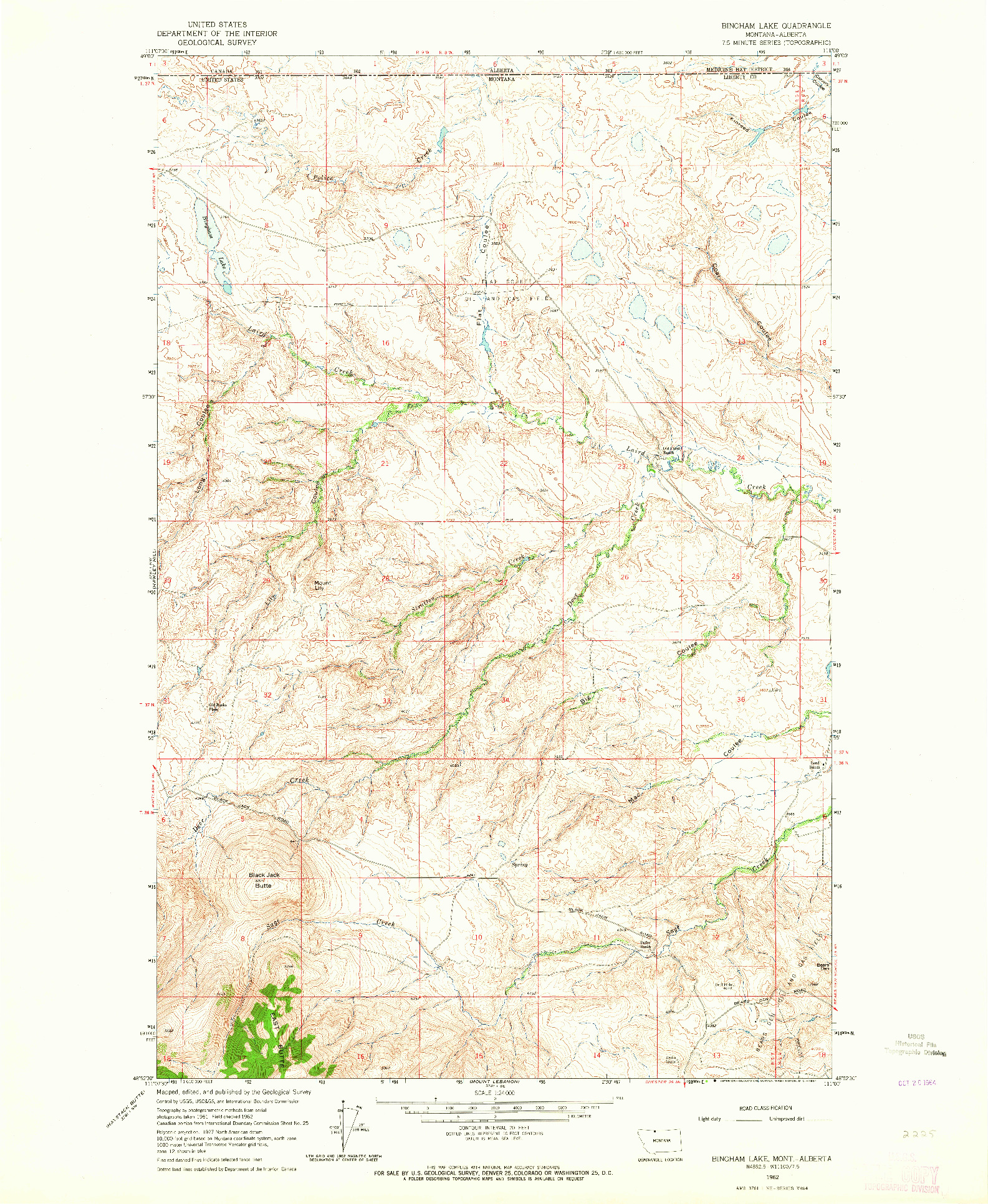 USGS 1:24000-SCALE QUADRANGLE FOR BINGHAM LAKE, MT 1962