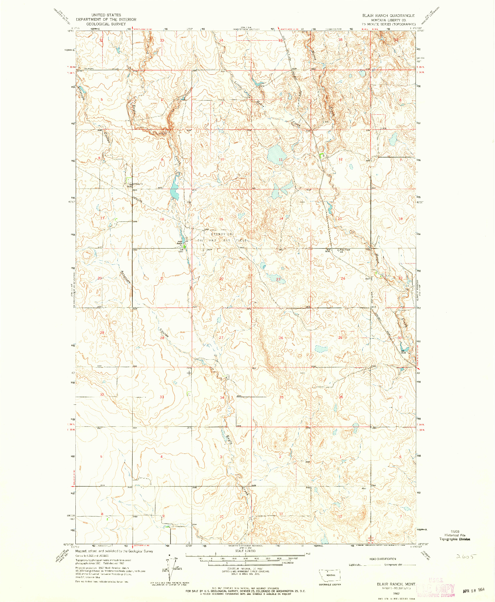 USGS 1:24000-SCALE QUADRANGLE FOR BLAIR RANCH, MT 1962