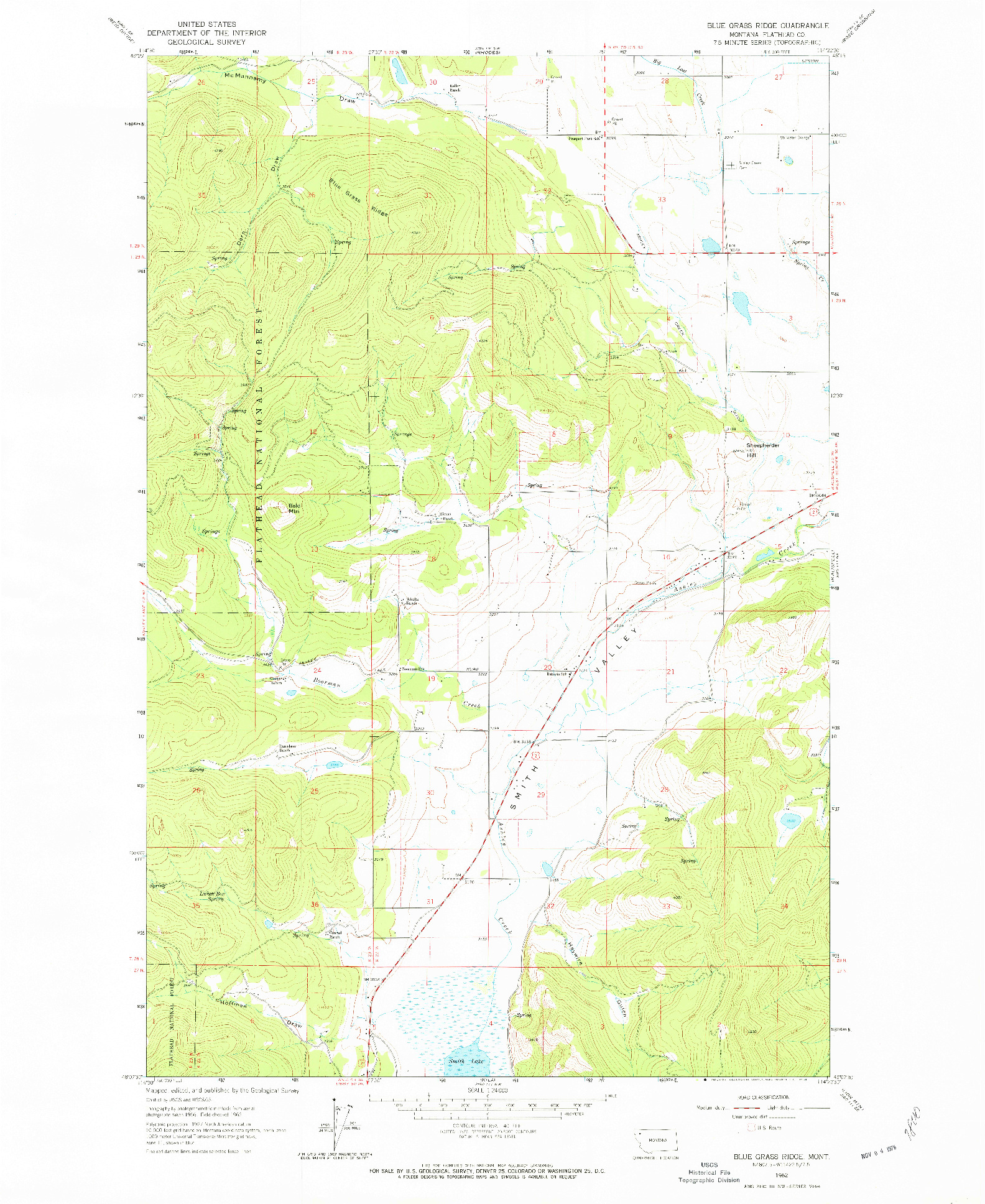 USGS 1:24000-SCALE QUADRANGLE FOR BLUE GRASS RIDGE, MT 1962