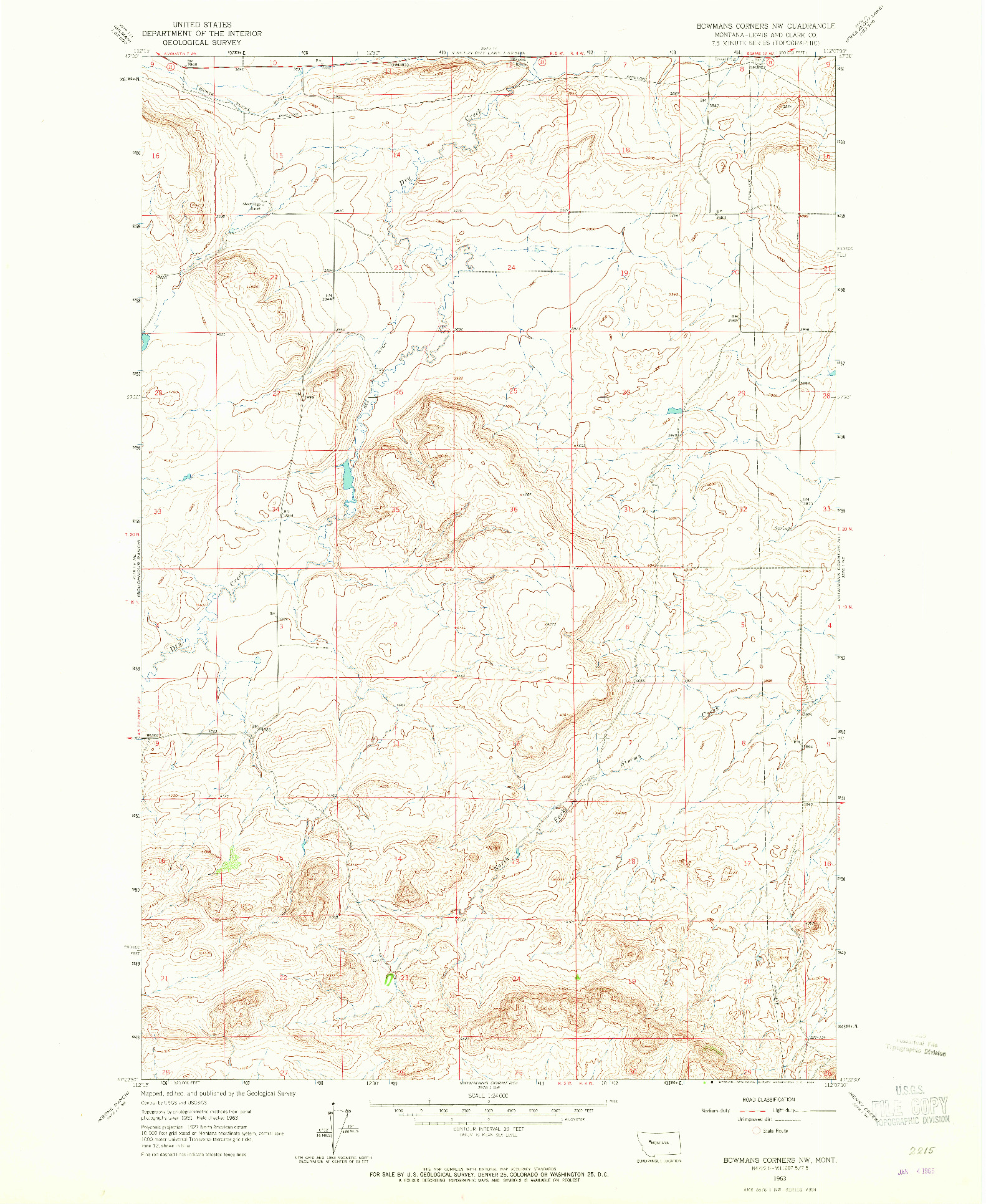 USGS 1:24000-SCALE QUADRANGLE FOR BOWMANS CORNERS NW, MT 1963