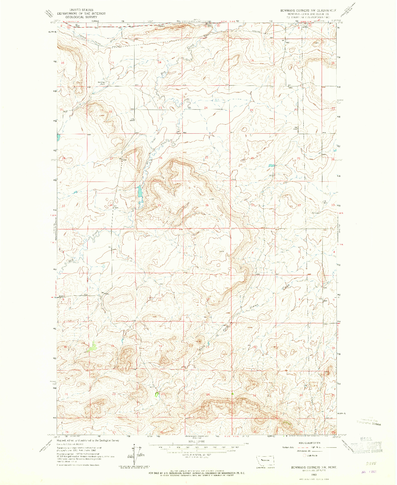 USGS 1:24000-SCALE QUADRANGLE FOR BOWMANS CORNERS NW, MT 1963