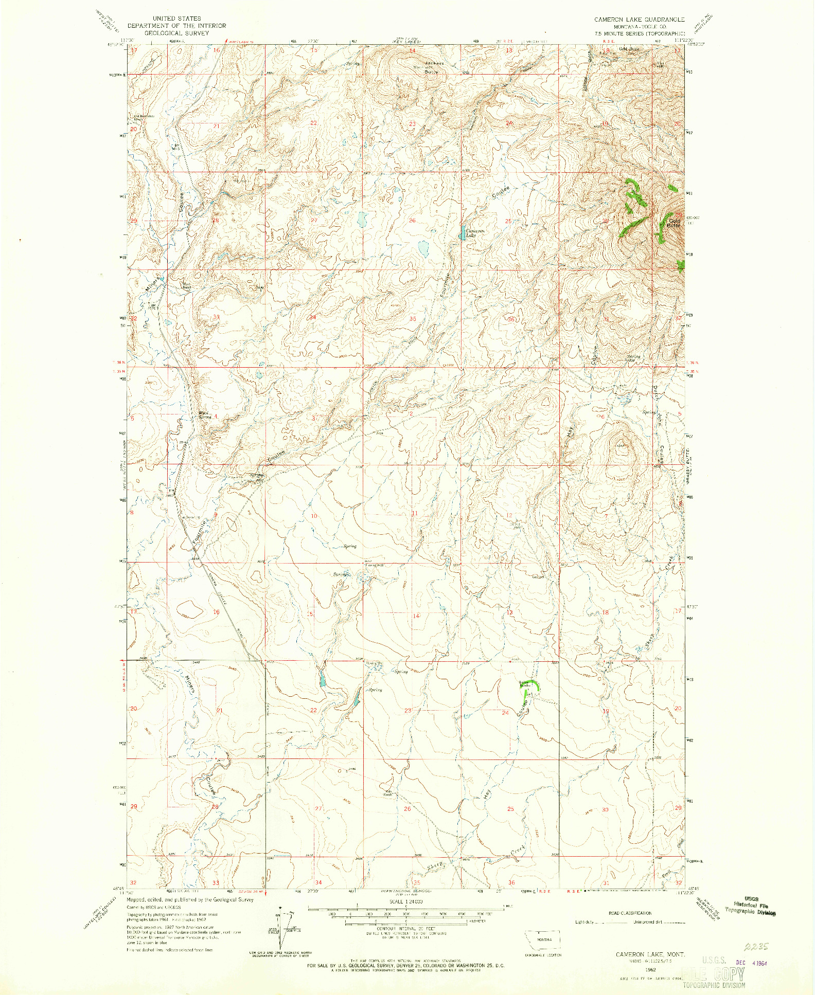 USGS 1:24000-SCALE QUADRANGLE FOR CAMERON LAKE, MT 1962