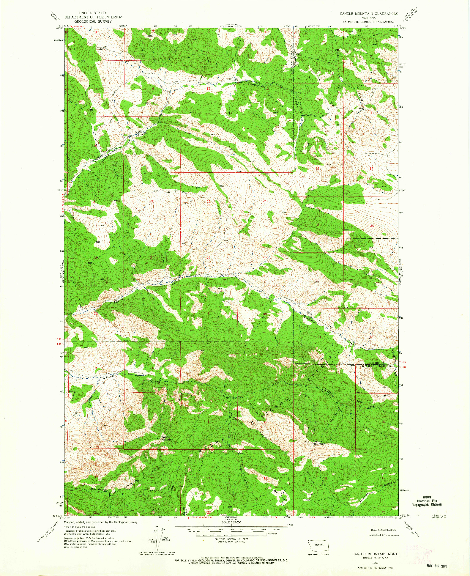 USGS 1:24000-SCALE QUADRANGLE FOR CANDLE MOUNTAIN, MT 1962