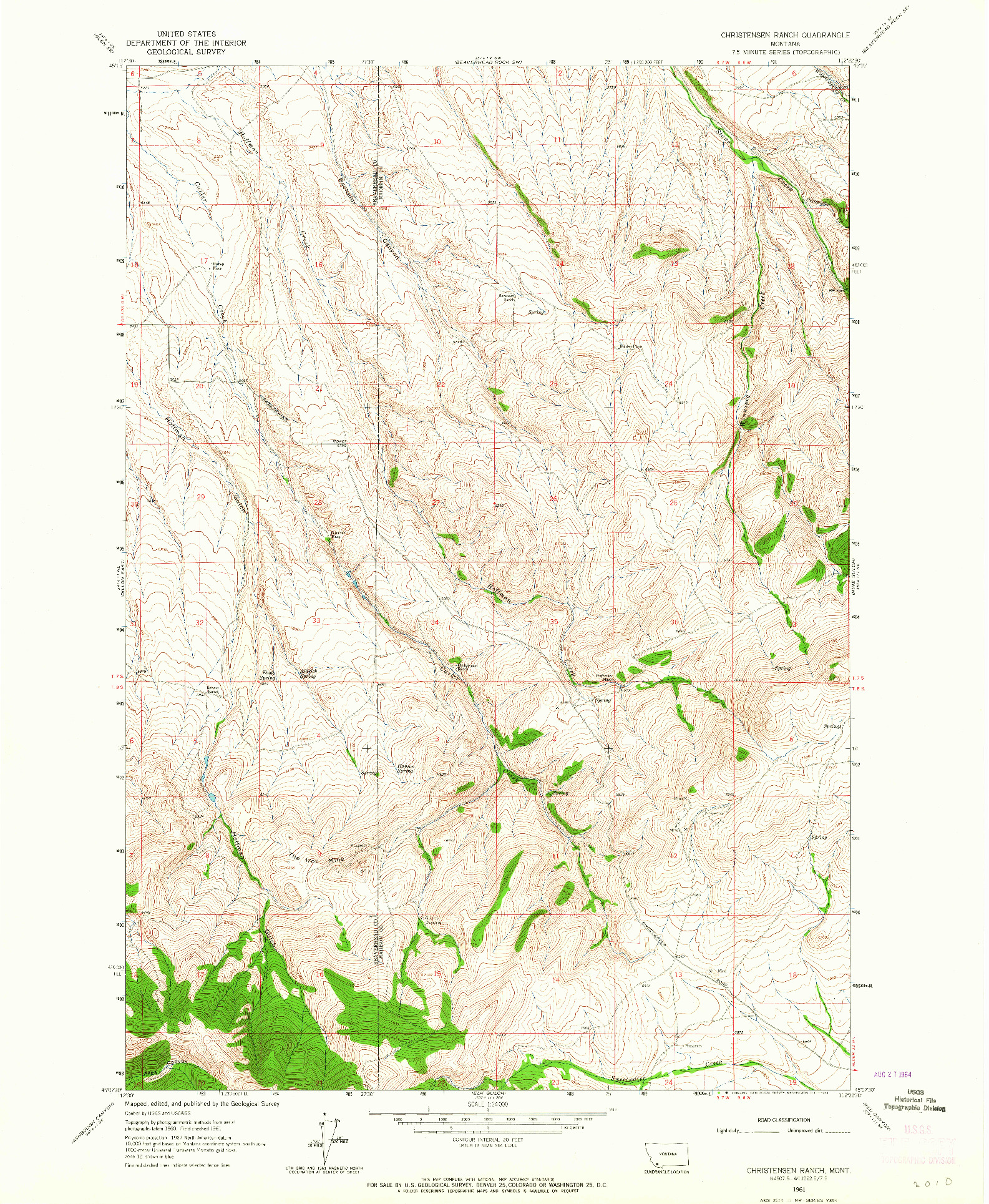 USGS 1:24000-SCALE QUADRANGLE FOR CHRISTENSEN RANCH, MT 1961