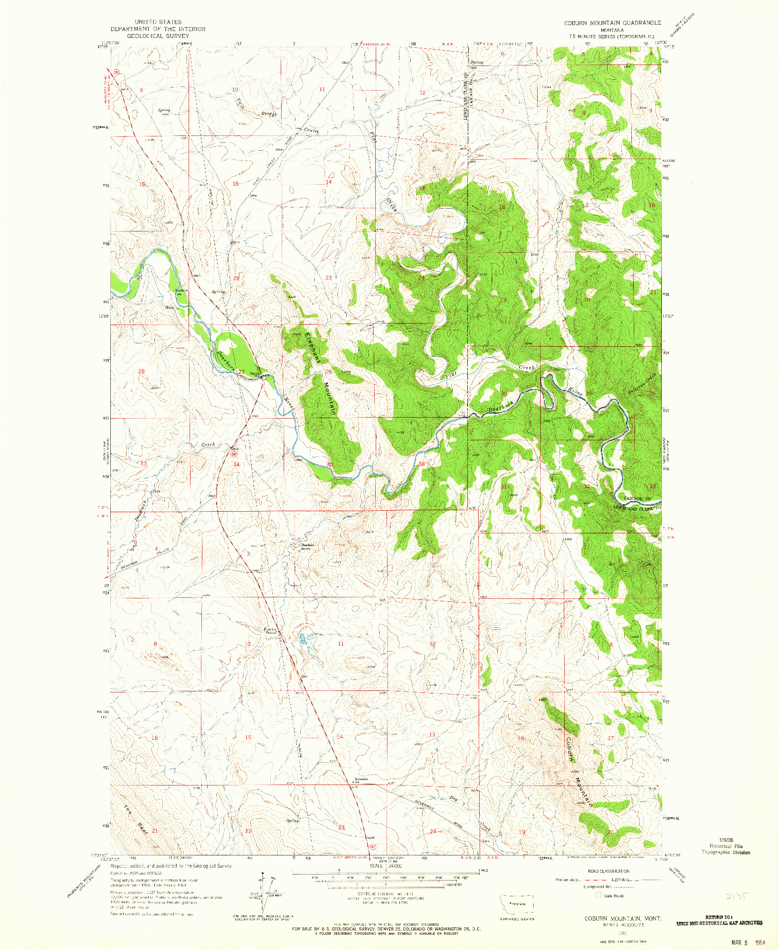 USGS 1:24000-SCALE QUADRANGLE FOR COBURN MOUNTAIN, MT 1961