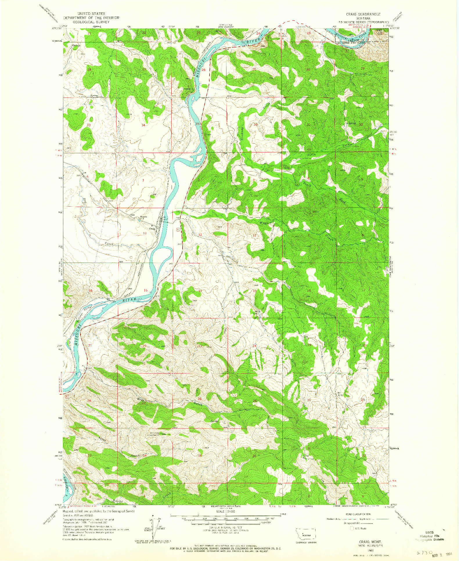 USGS 1:24000-SCALE QUADRANGLE FOR CRAIG, MT 1961