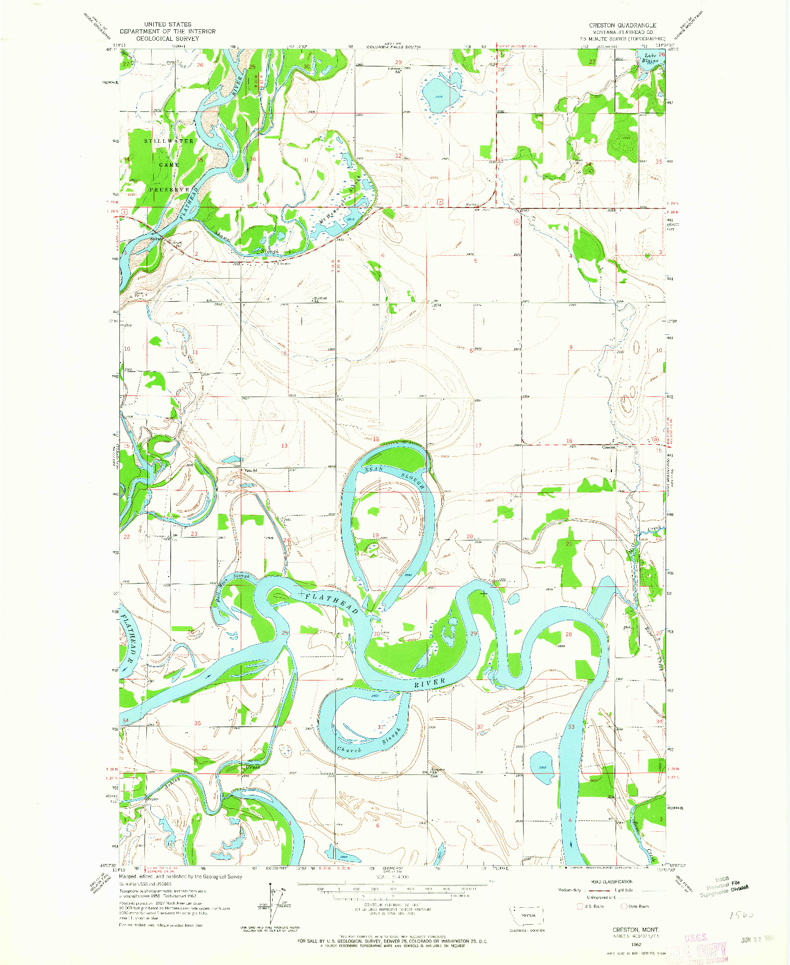 USGS 1:24000-SCALE QUADRANGLE FOR CRESTON, MT 1962