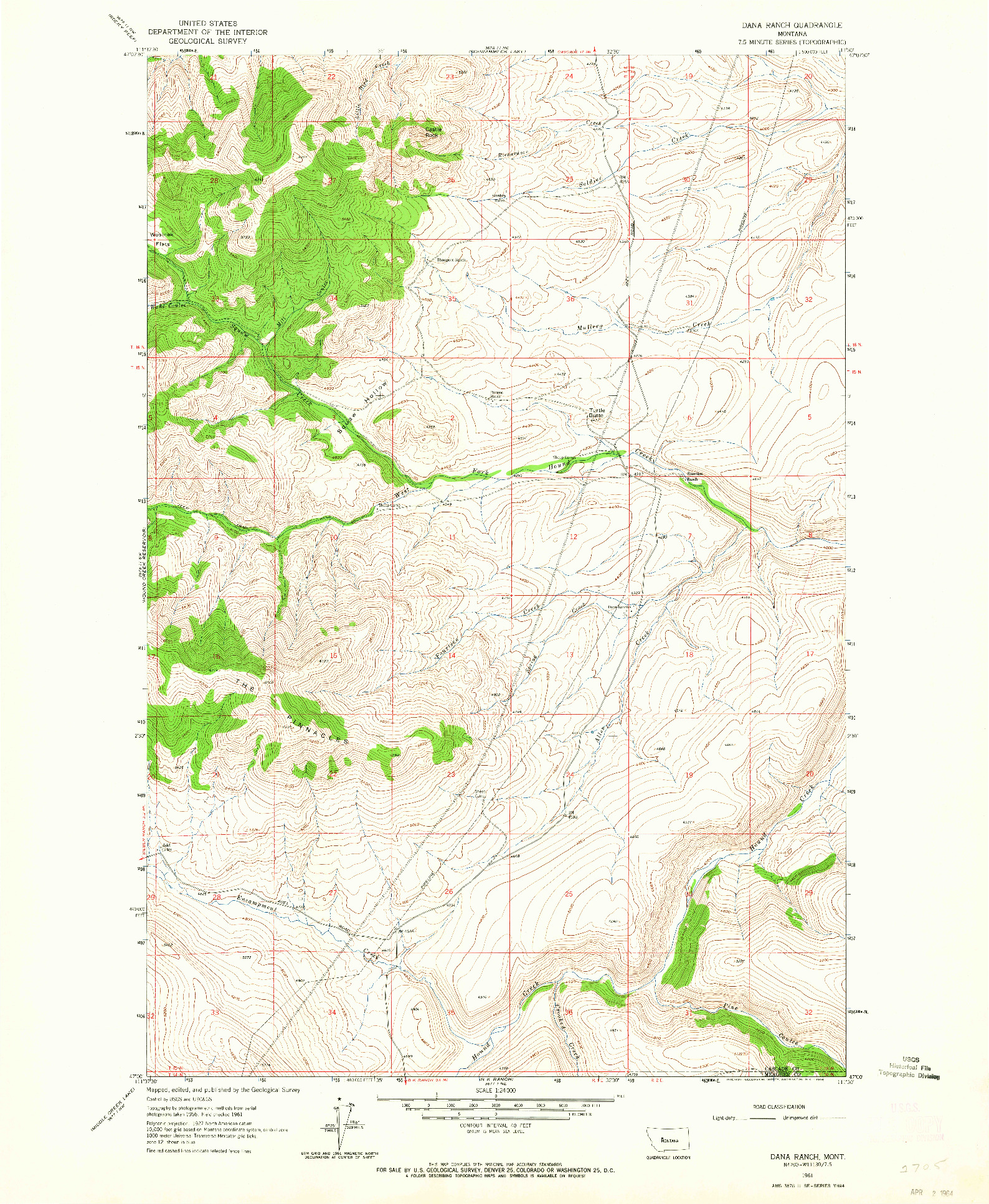USGS 1:24000-SCALE QUADRANGLE FOR DANA RANCH, MT 1961