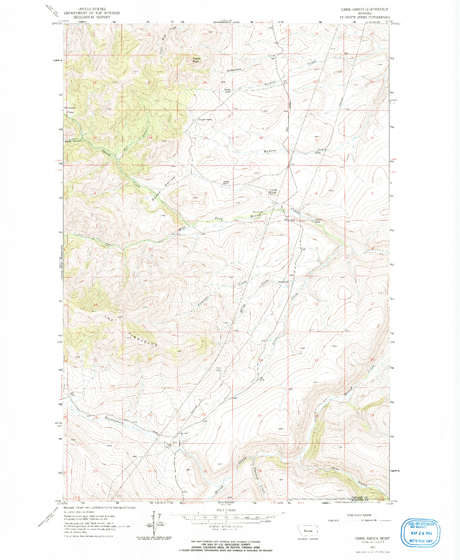 USGS 1:24000-SCALE QUADRANGLE FOR DANA RANCH, MT 1961