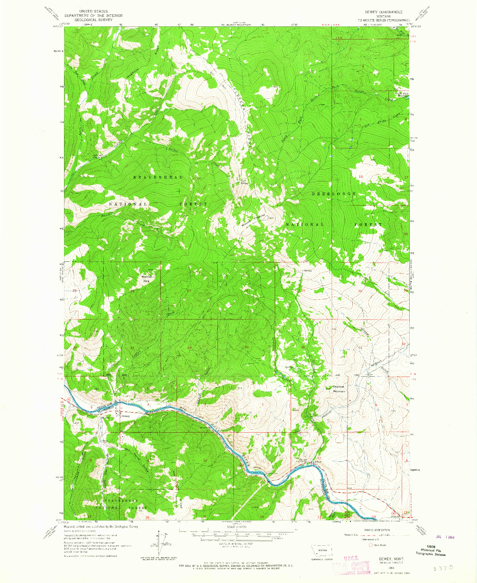 USGS 1:24000-SCALE QUADRANGLE FOR DEWEY, MT 1961