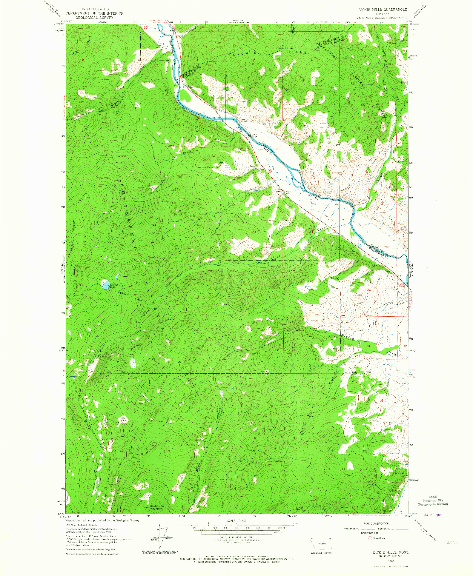 USGS 1:24000-SCALE QUADRANGLE FOR DICKIE HILLS, MT 1962