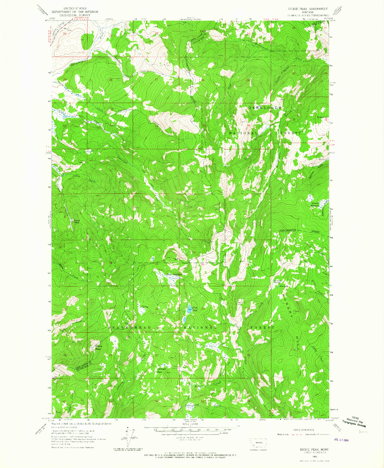 USGS 1:24000-SCALE QUADRANGLE FOR DICKIE PEAK, MT 1961