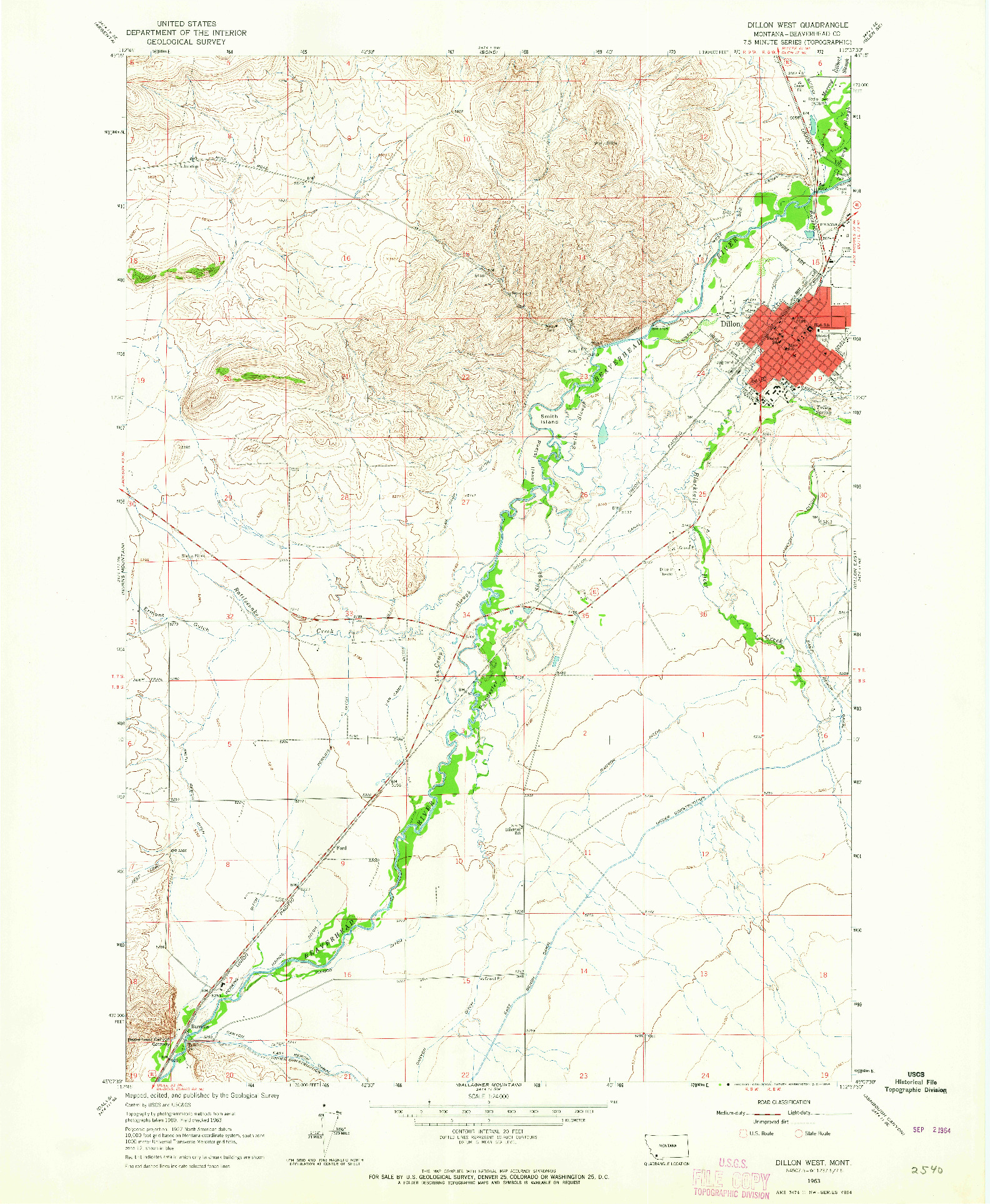 USGS 1:24000-SCALE QUADRANGLE FOR DILLON WEST, MT 1963