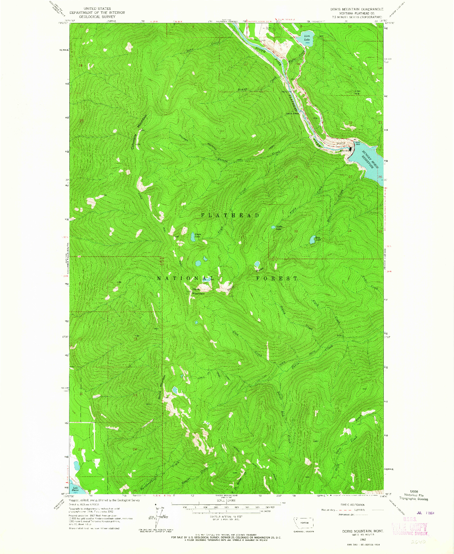 USGS 1:24000-SCALE QUADRANGLE FOR DORIS MOUNTAIN, MT 1962