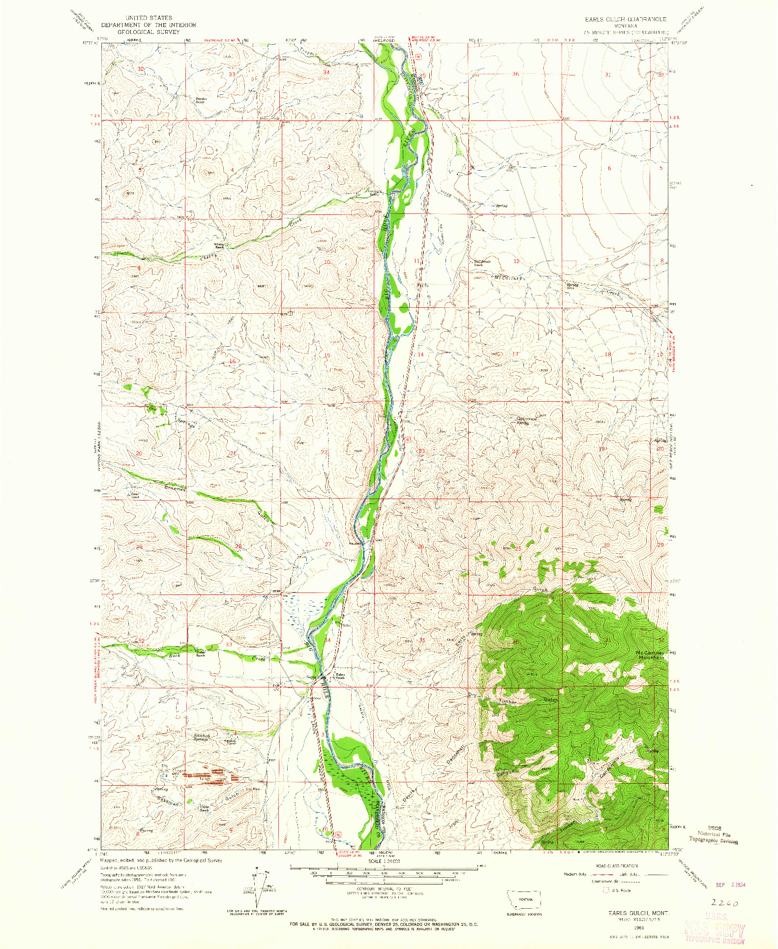 USGS 1:24000-SCALE QUADRANGLE FOR EARLS GULCH, MT 1961