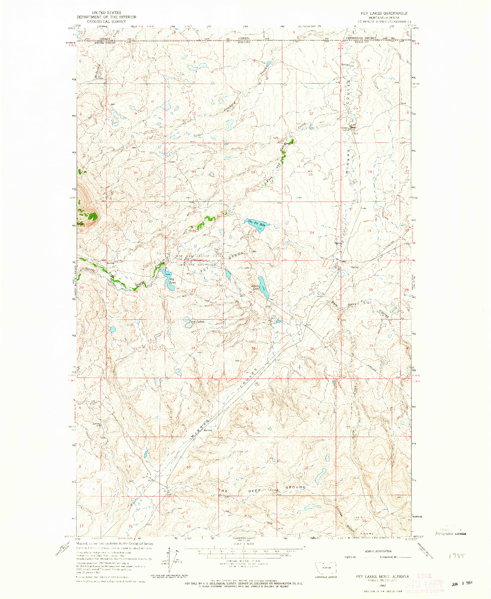 USGS 1:24000-SCALE QUADRANGLE FOR FEY LAKES, MT 1962