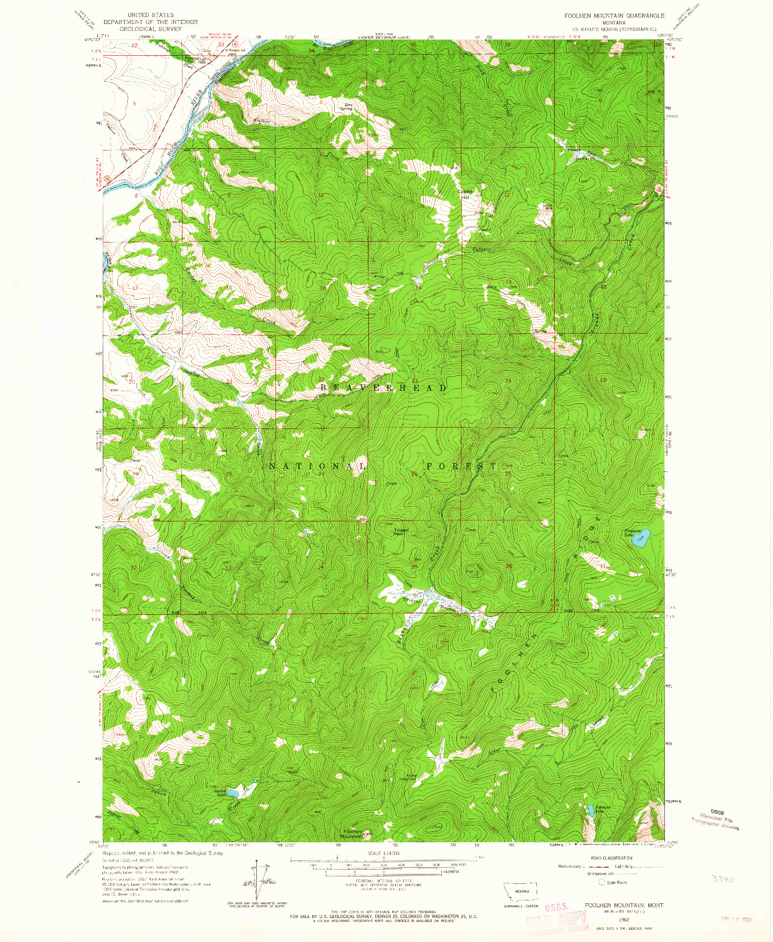 USGS 1:24000-SCALE QUADRANGLE FOR FOOLHEN MOUNTAIN, MT 1962