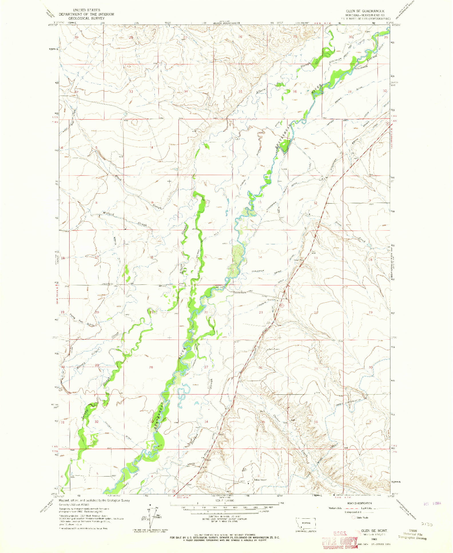 USGS 1:24000-SCALE QUADRANGLE FOR GLEN SE, MT 1961