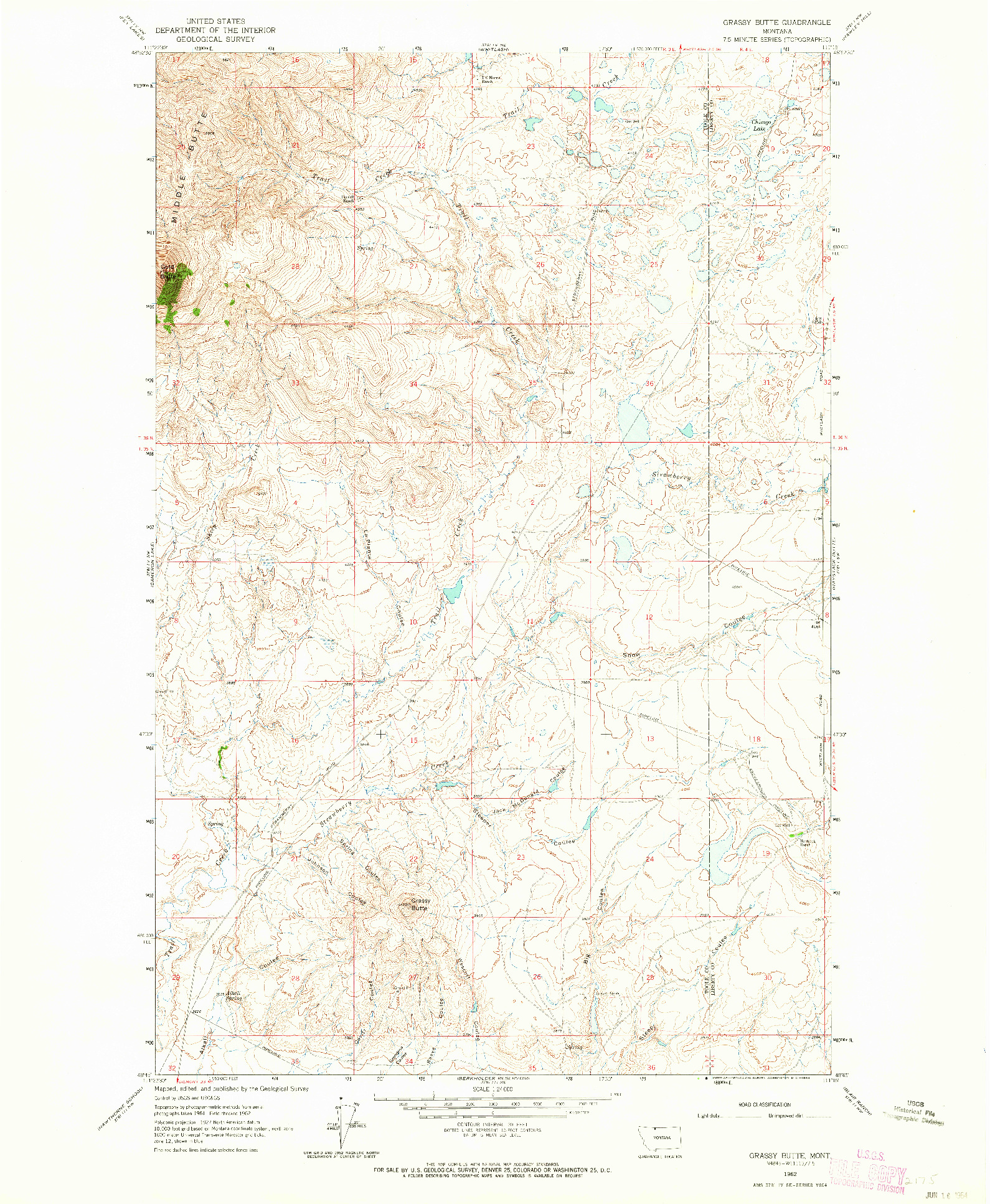 USGS 1:24000-SCALE QUADRANGLE FOR GRASSY BUTTE, MT 1962
