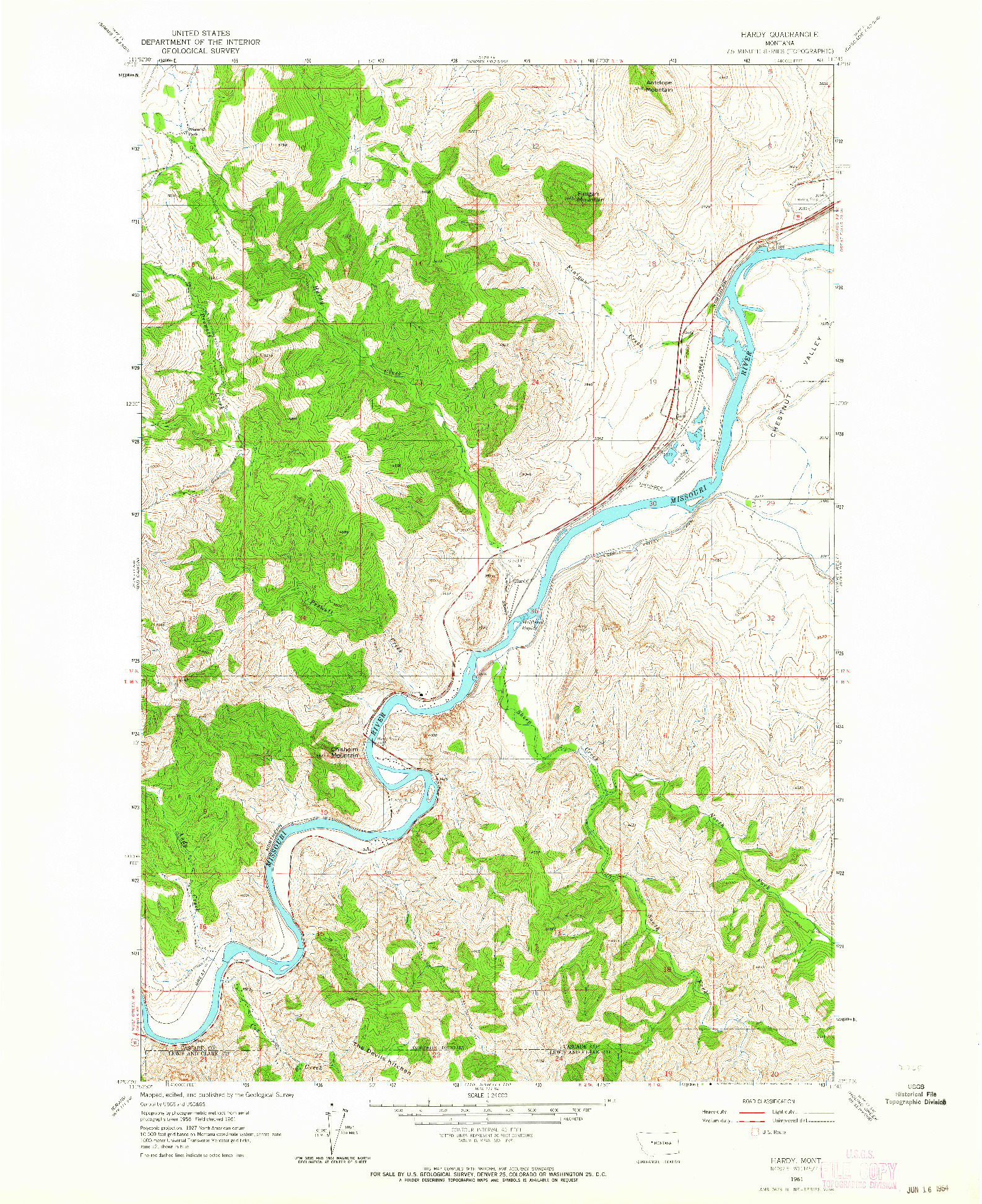 USGS 1:24000-SCALE QUADRANGLE FOR HARDY, MT 1961