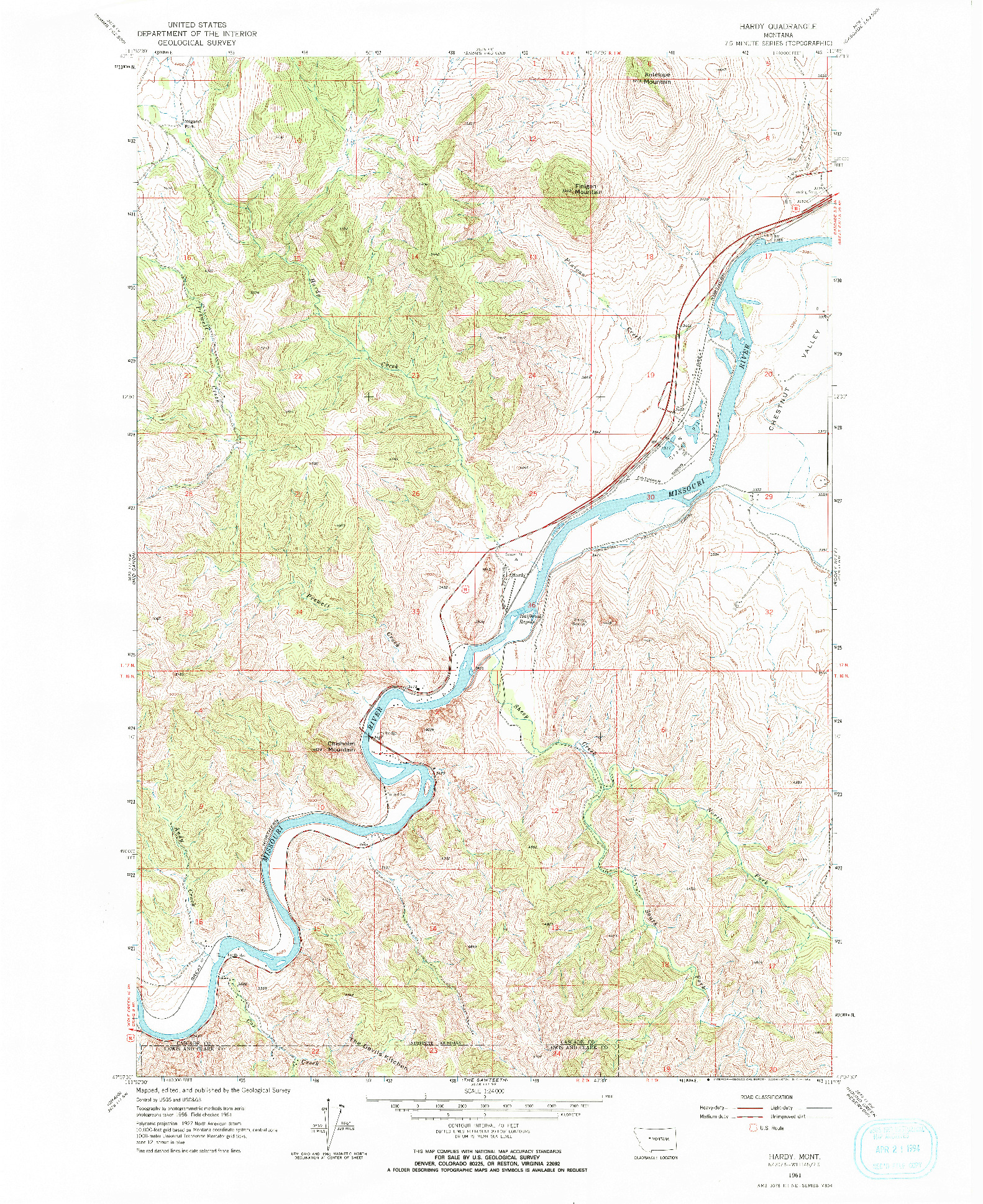 USGS 1:24000-SCALE QUADRANGLE FOR HARDY, MT 1961