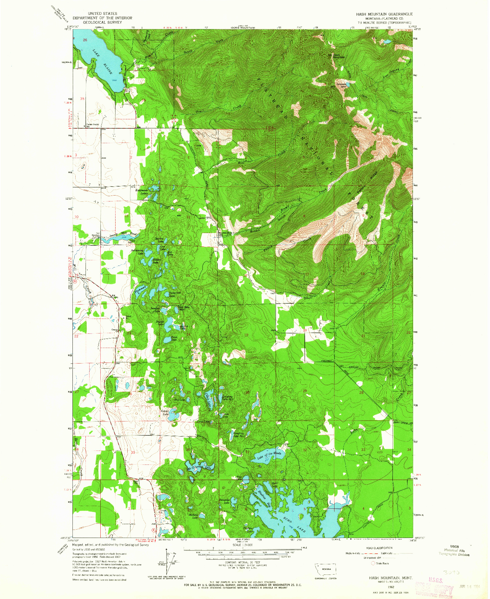 USGS 1:24000-SCALE QUADRANGLE FOR HASH MOUNTAIN, MT 1962