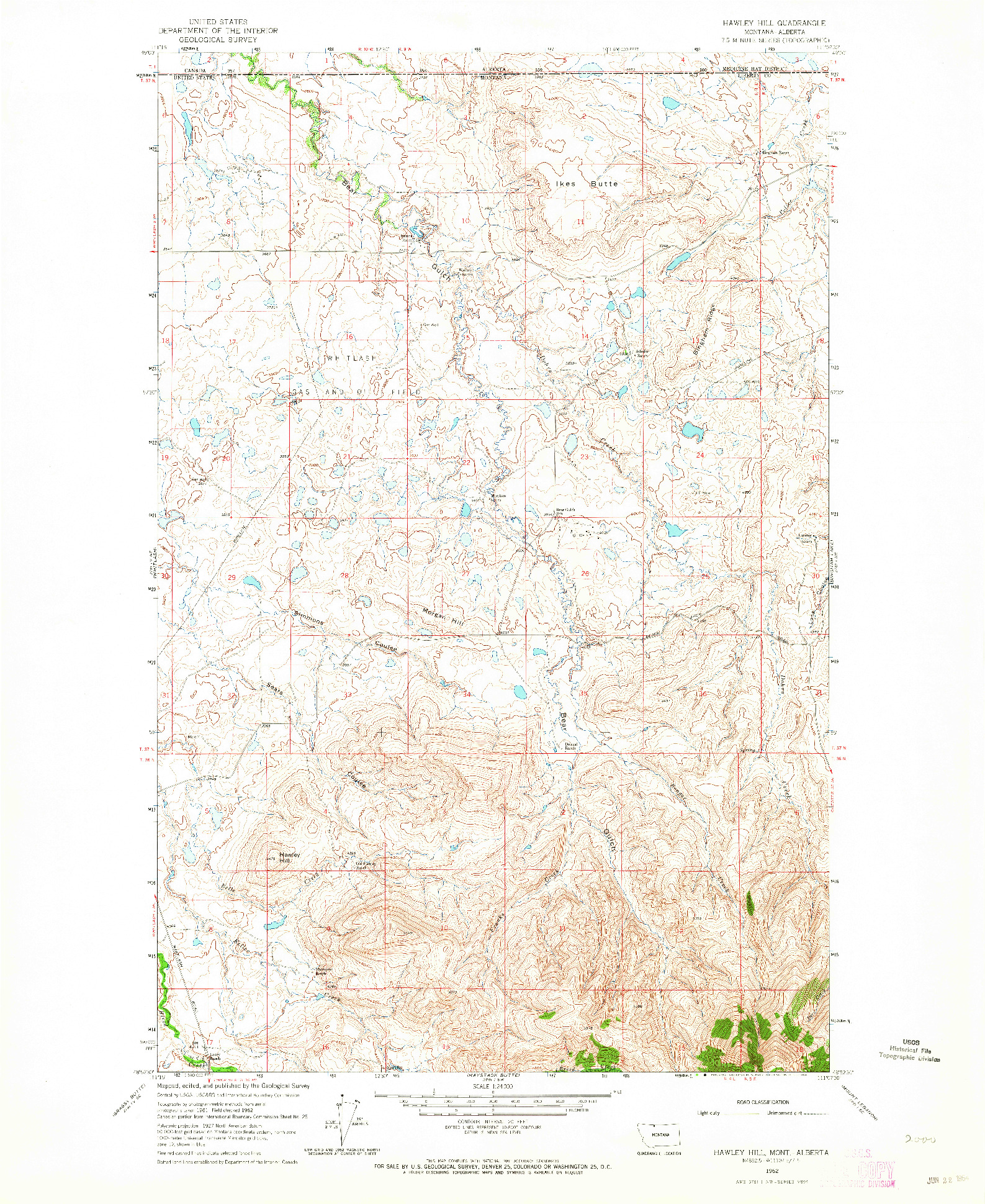 USGS 1:24000-SCALE QUADRANGLE FOR HAWLEY HILL, MT 1962