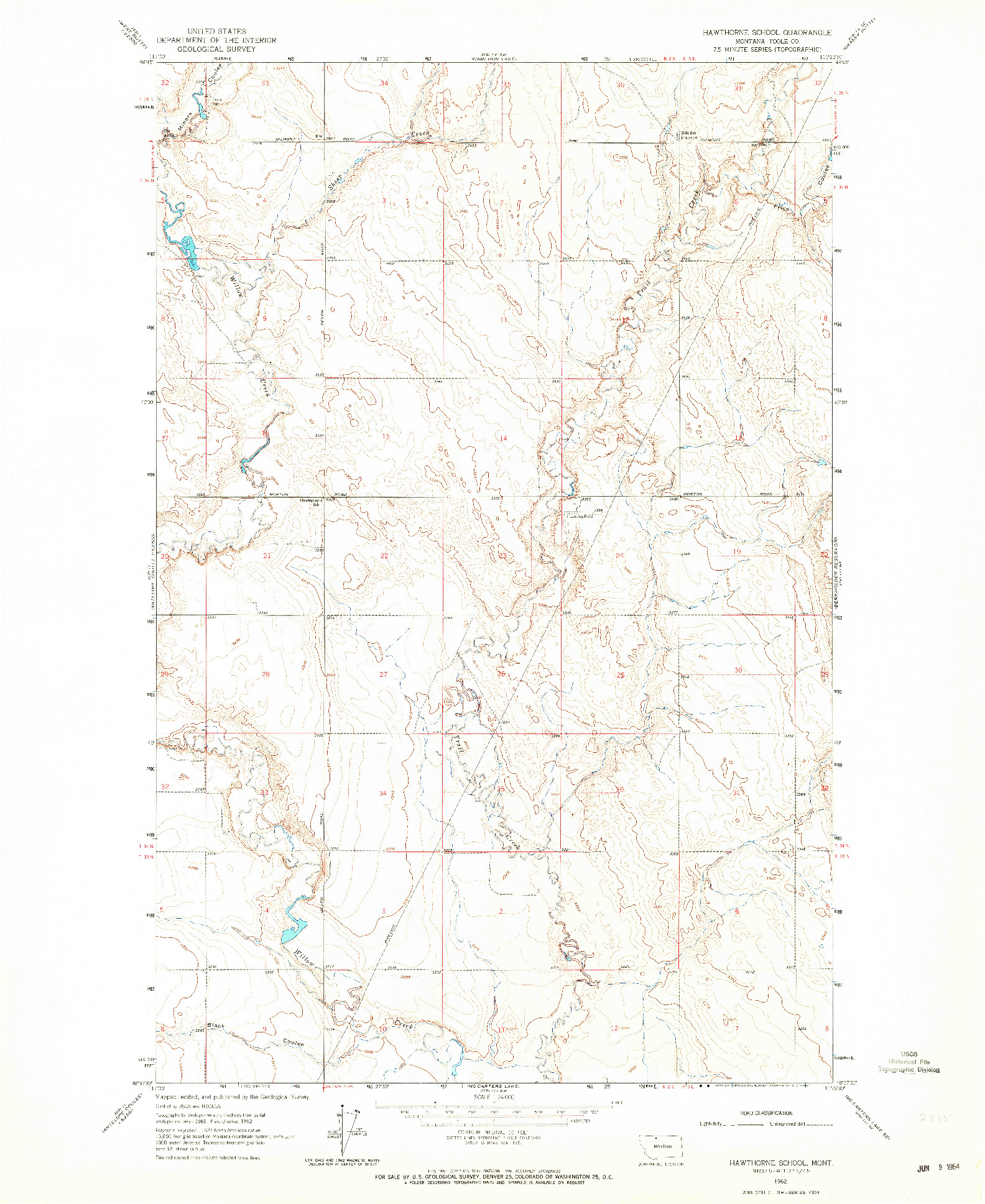 USGS 1:24000-SCALE QUADRANGLE FOR HAWTHORNE SCHOOL, MT 1962