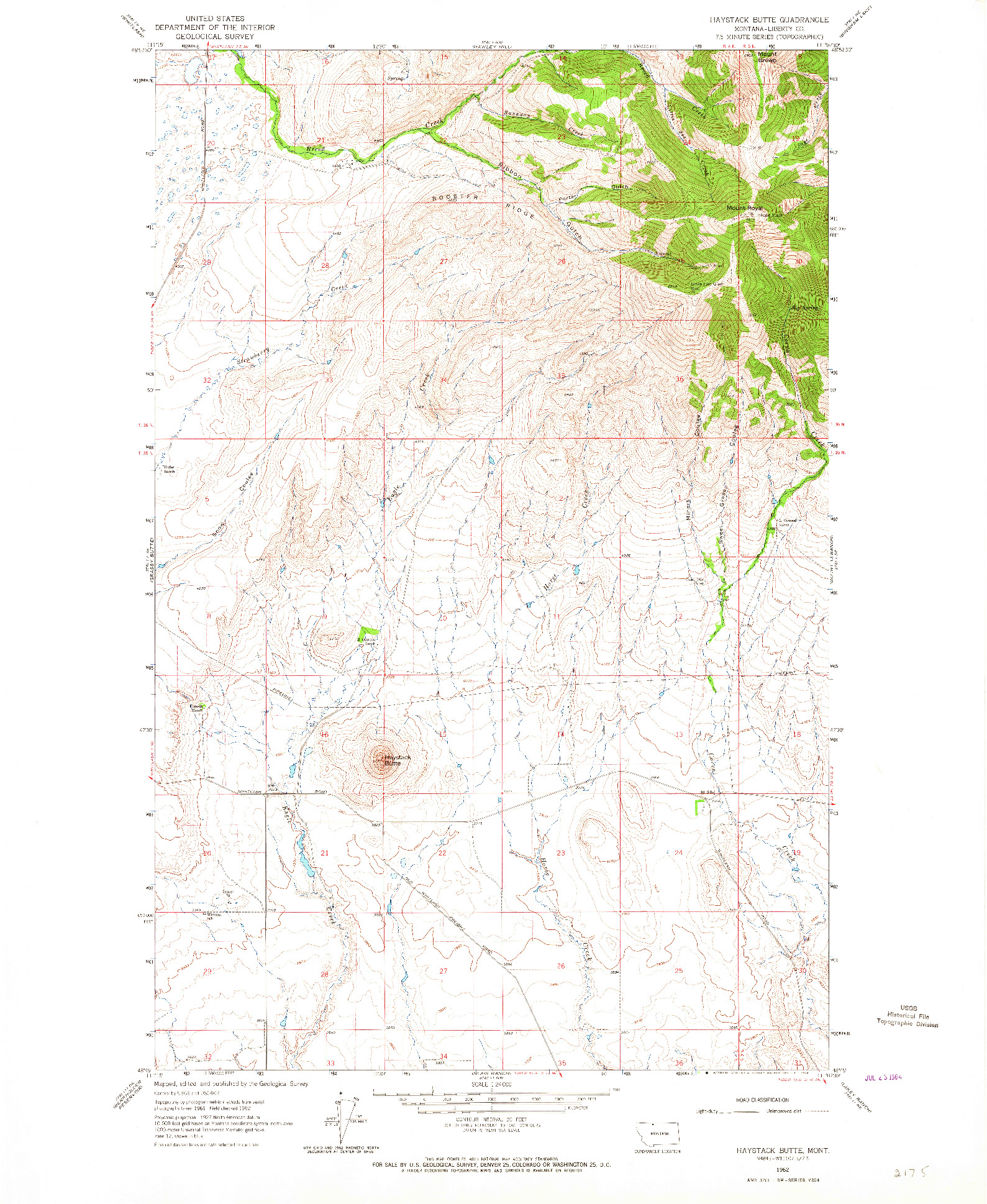 USGS 1:24000-SCALE QUADRANGLE FOR HAYSTACK BUTTE, MT 1962