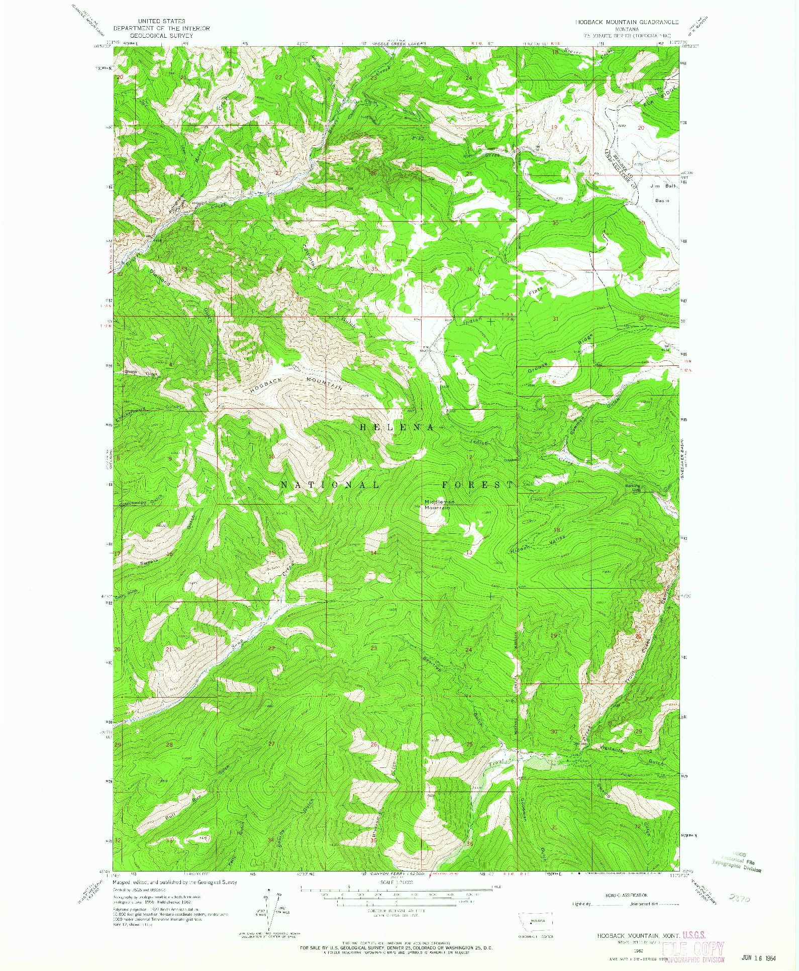 USGS 1:24000-SCALE QUADRANGLE FOR HOGBACK MOUNTAIN, MT 1962