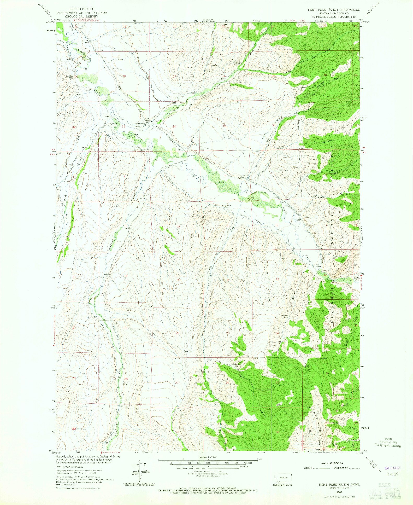 USGS 1:24000-SCALE QUADRANGLE FOR HOME PARK RANCH, MT 1963