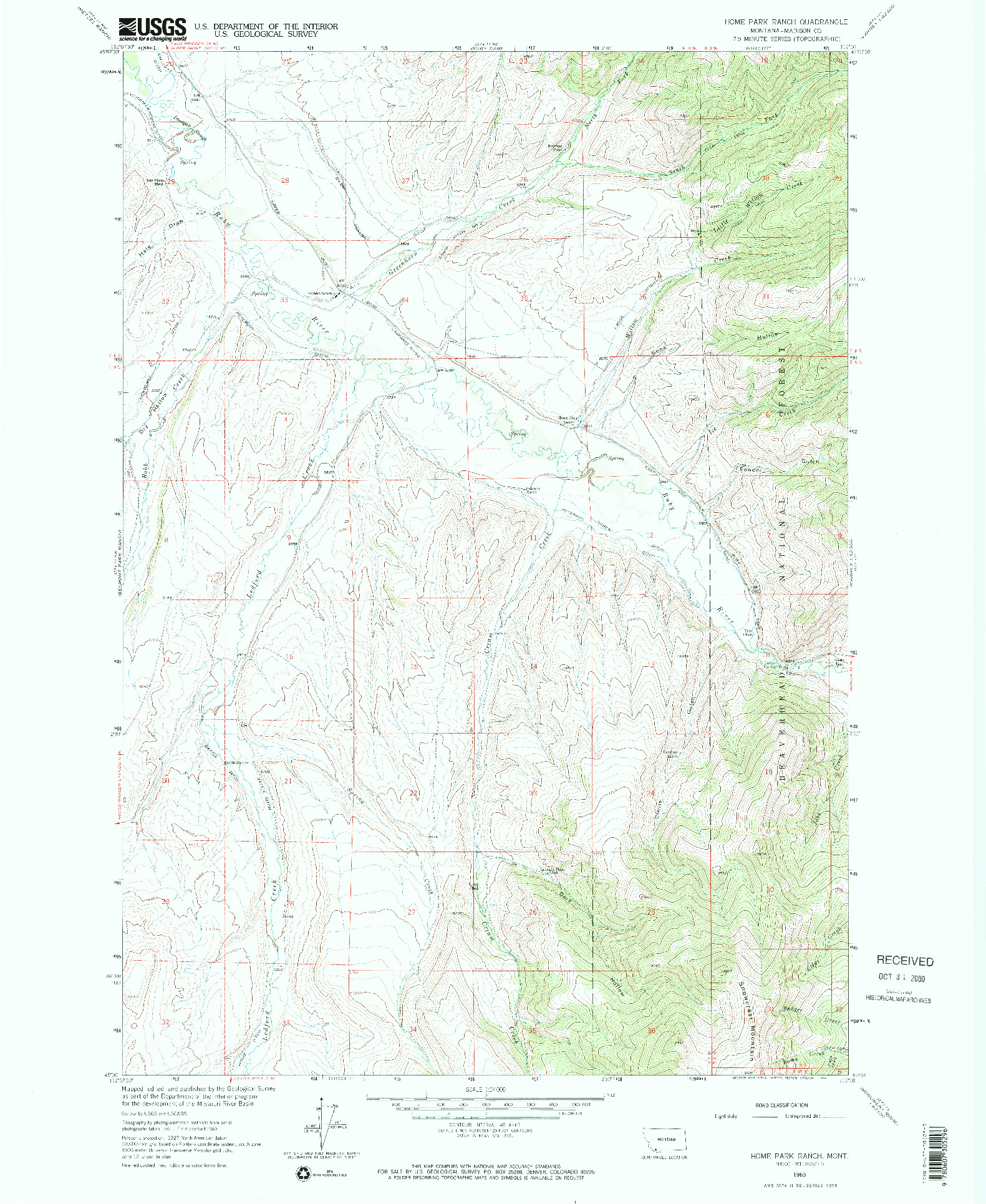 USGS 1:24000-SCALE QUADRANGLE FOR HOME PARK RANCH, MT 1963