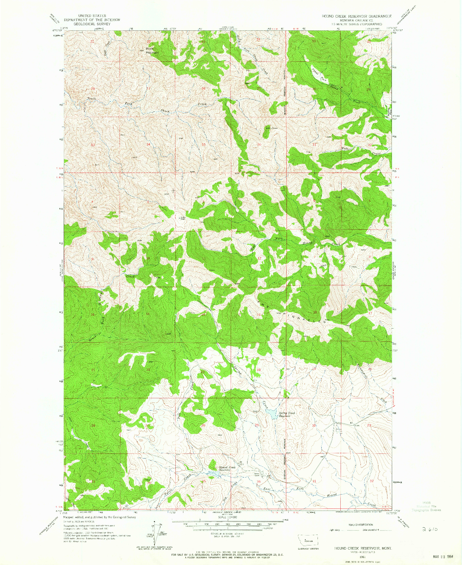 USGS 1:24000-SCALE QUADRANGLE FOR HOUND CREEK RESERVOIR, MT 1961