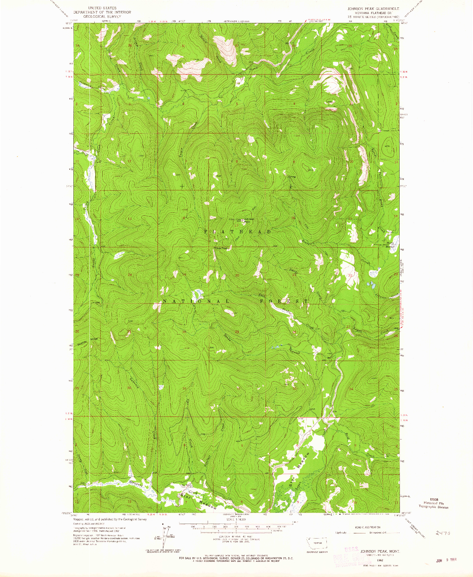 USGS 1:24000-SCALE QUADRANGLE FOR JOHNSON PEAK, MT 1962