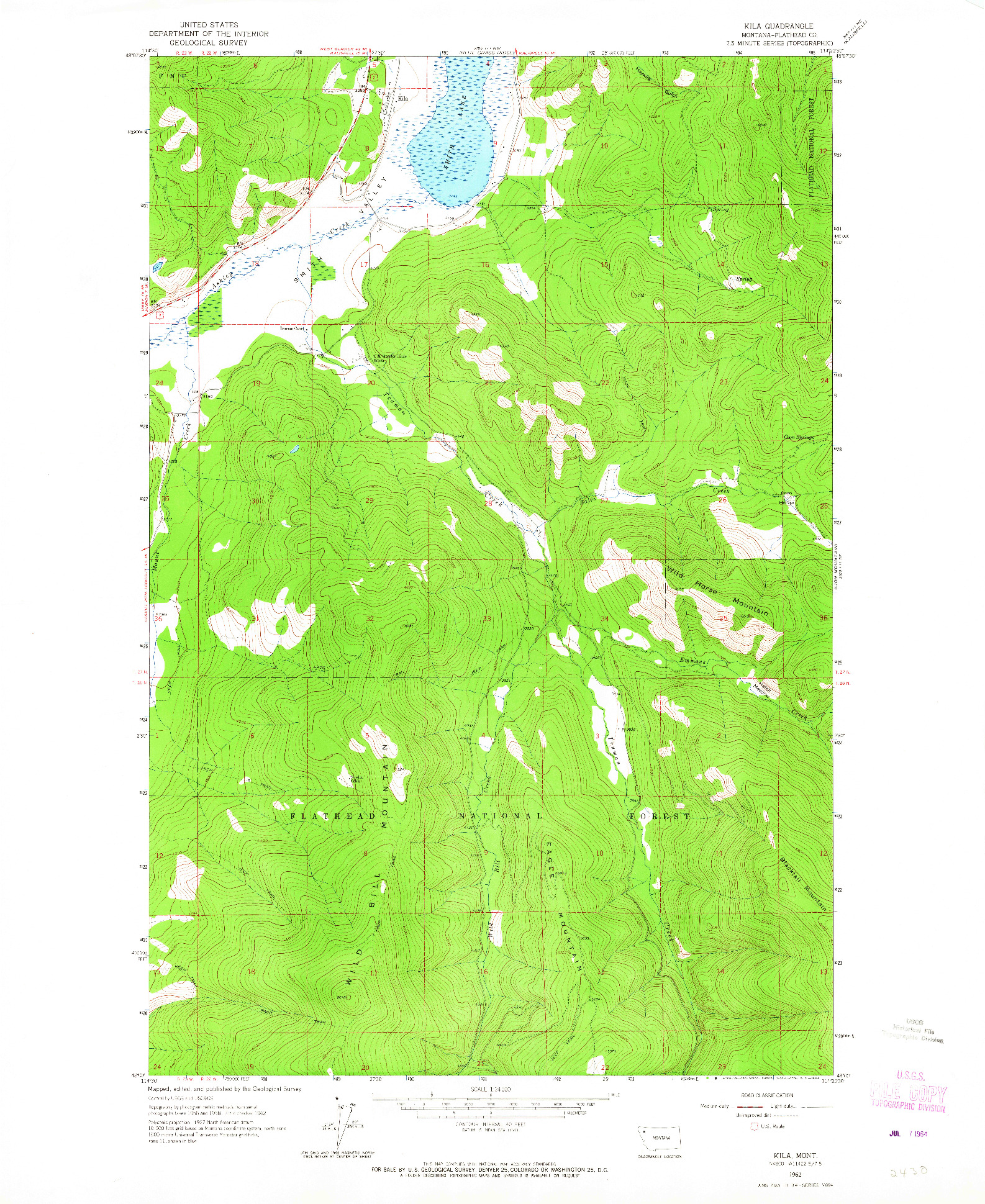 USGS 1:24000-SCALE QUADRANGLE FOR KILA, MT 1962