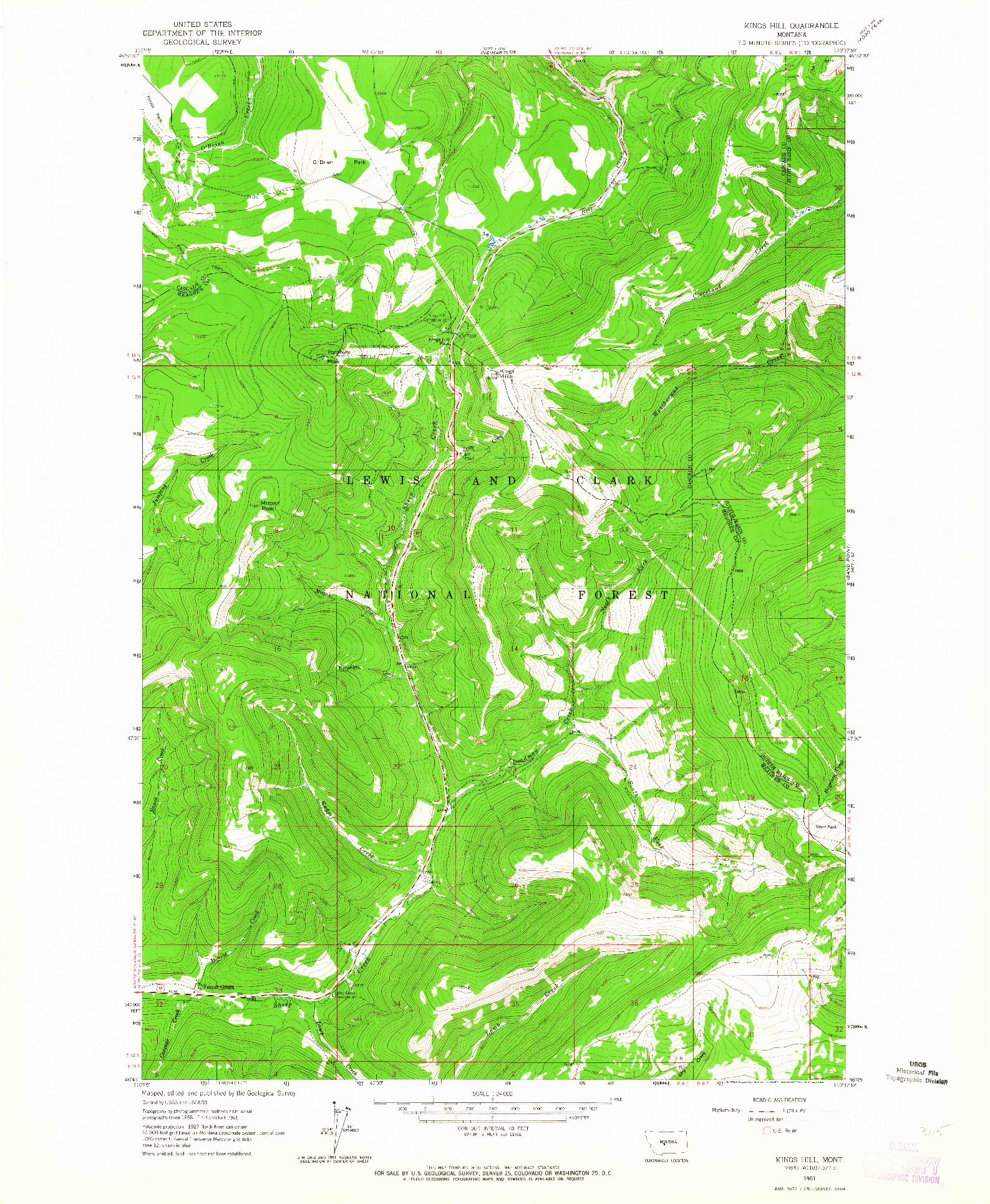 USGS 1:24000-SCALE QUADRANGLE FOR KINGS HILL, MT 1961