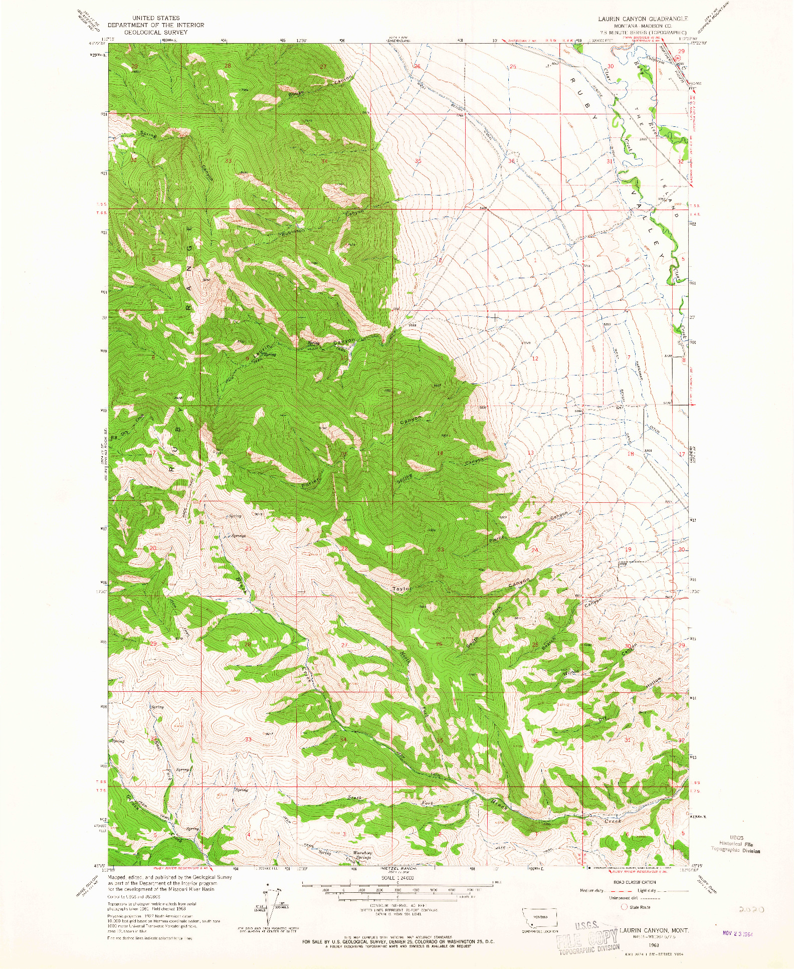 USGS 1:24000-SCALE QUADRANGLE FOR LAURIN CANYON, MT 1963