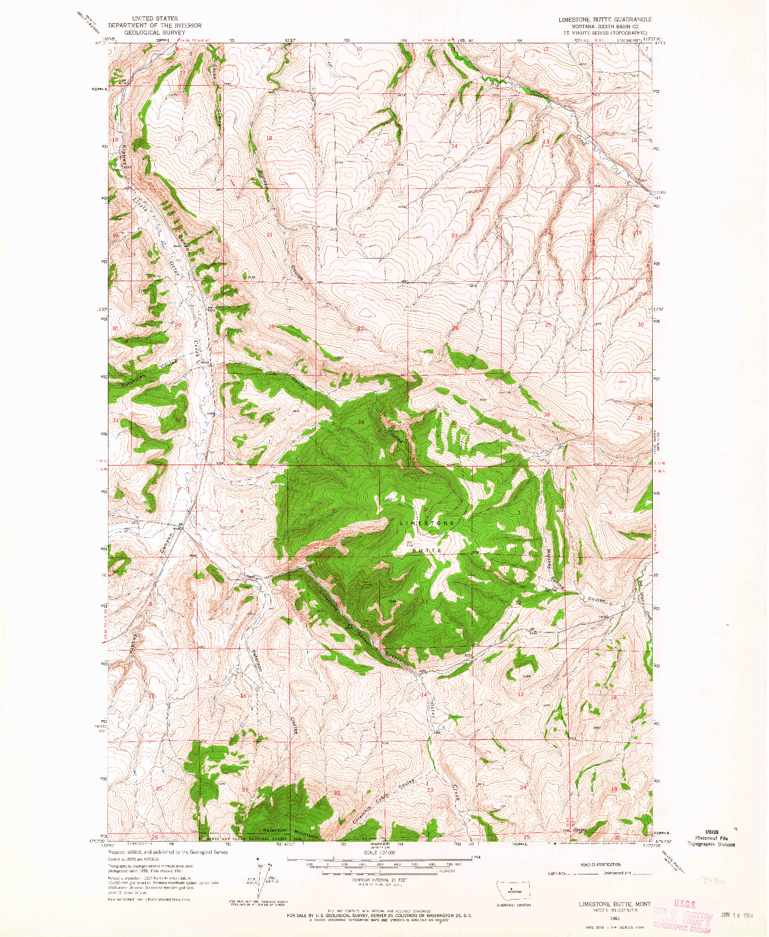 USGS 1:24000-SCALE QUADRANGLE FOR LIMESTONE BUTTE, MT 1961