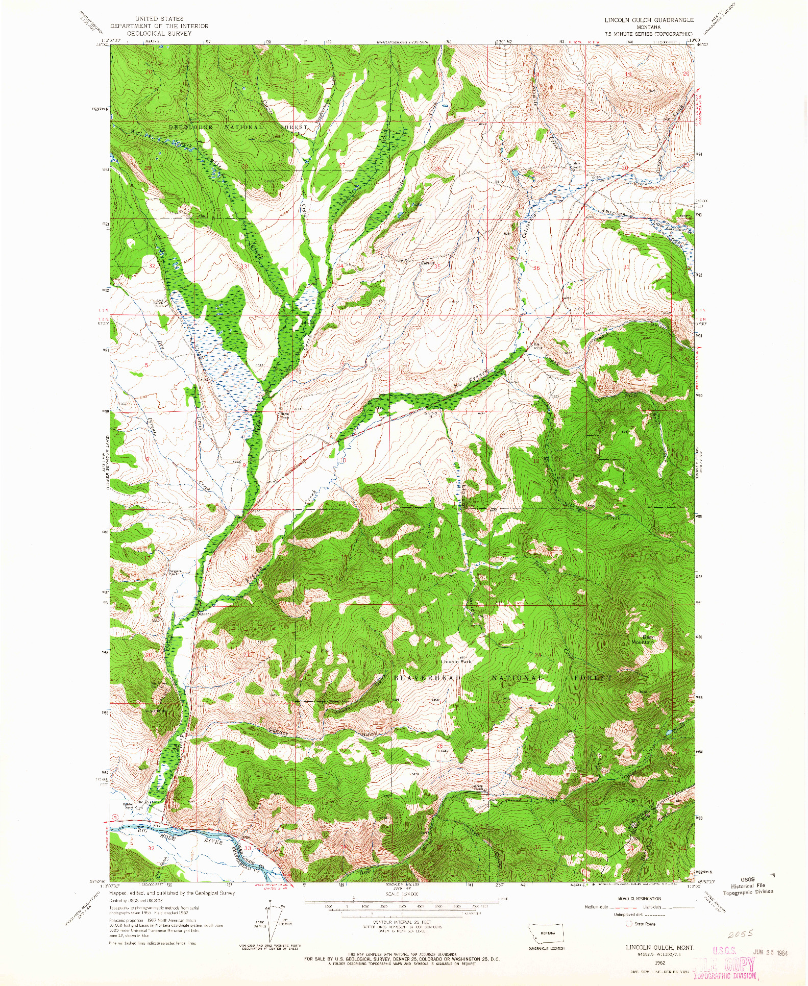 USGS 1:24000-SCALE QUADRANGLE FOR LINCOLN GULCH, MT 1962