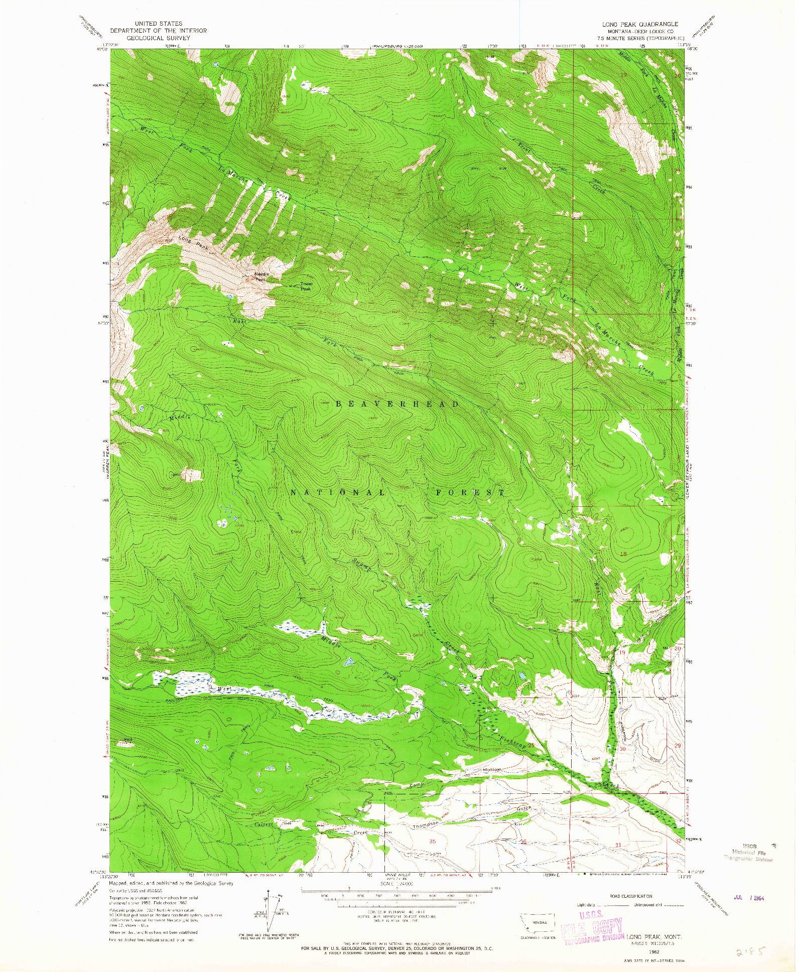 USGS 1:24000-SCALE QUADRANGLE FOR LONG PEAK, MT 1962