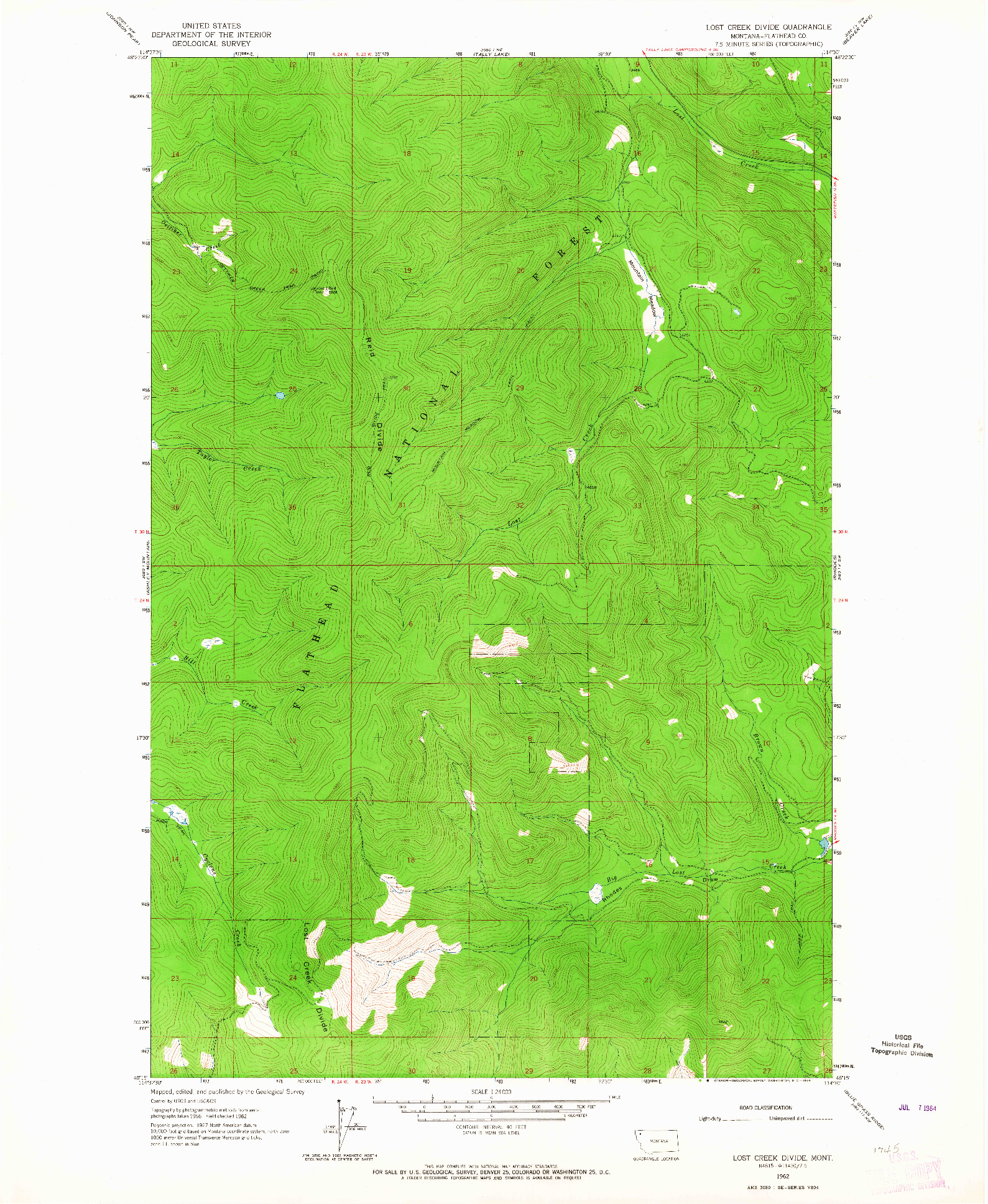 USGS 1:24000-SCALE QUADRANGLE FOR LOST CREEK DIVIDE, MT 1962