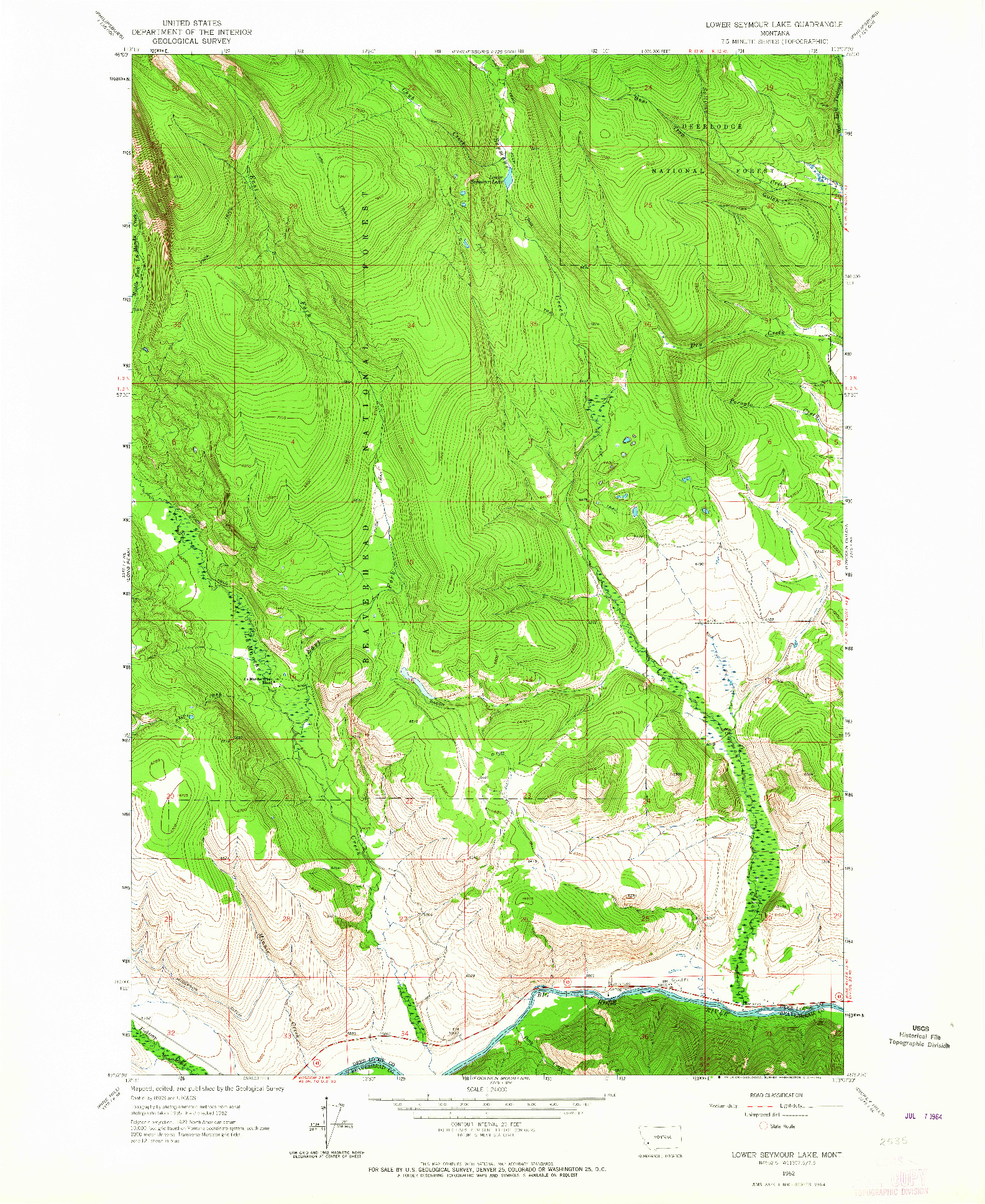 USGS 1:24000-SCALE QUADRANGLE FOR LOWER SEYMOUR LAKE, MT 1962