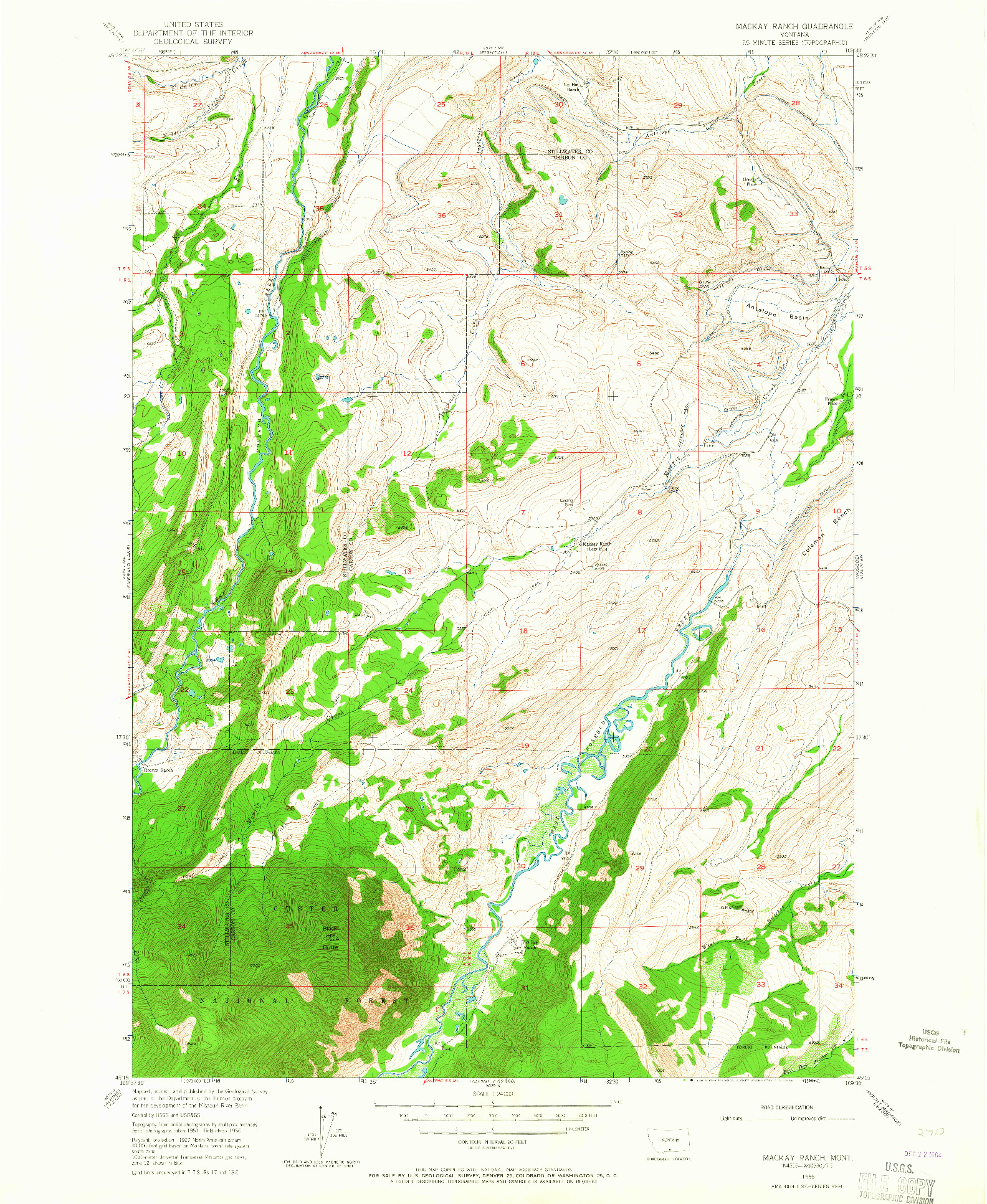 USGS 1:24000-SCALE QUADRANGLE FOR MACKAY RANCH, MT 1956