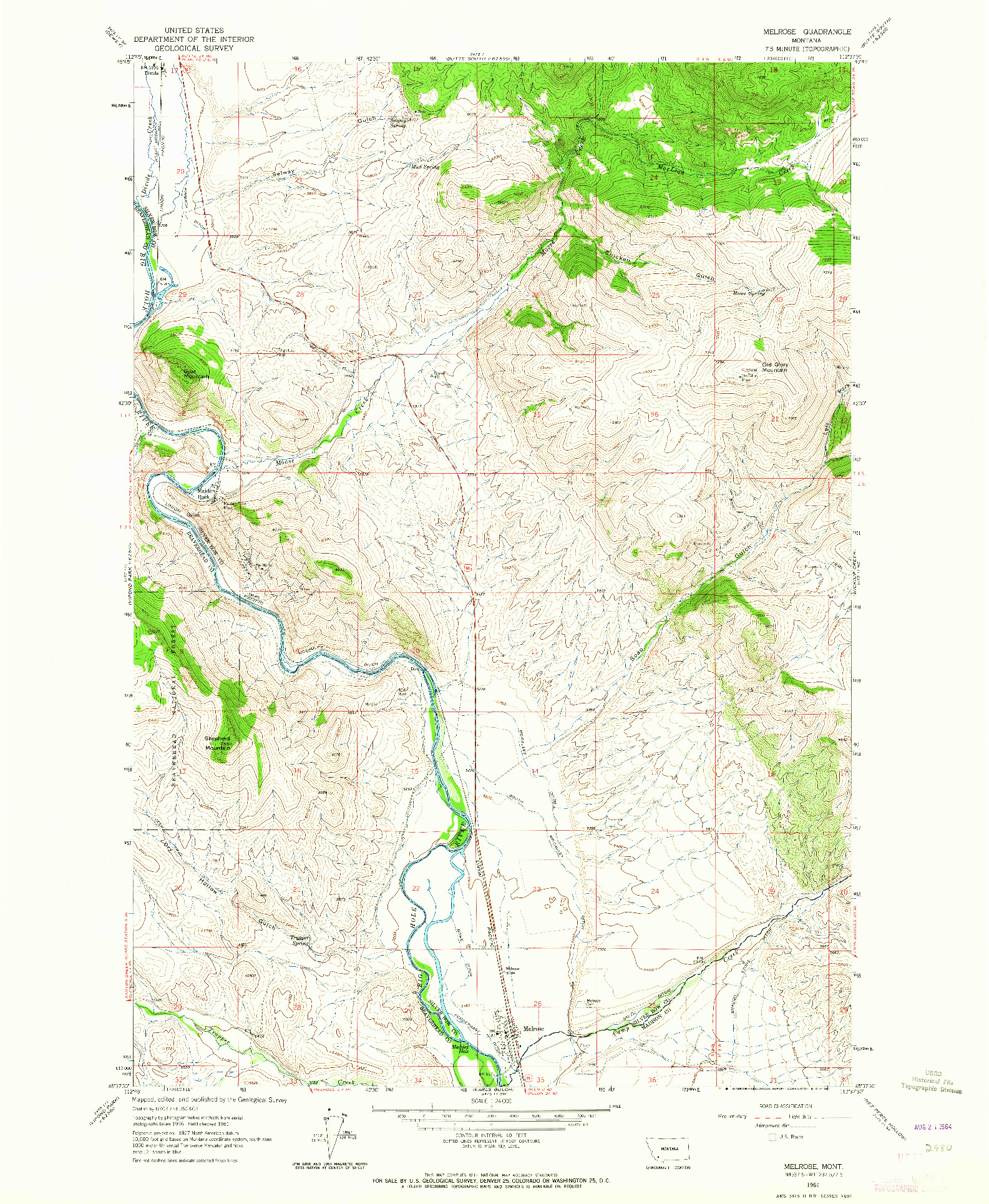 USGS 1:24000-SCALE QUADRANGLE FOR MELROSE, MT 1961