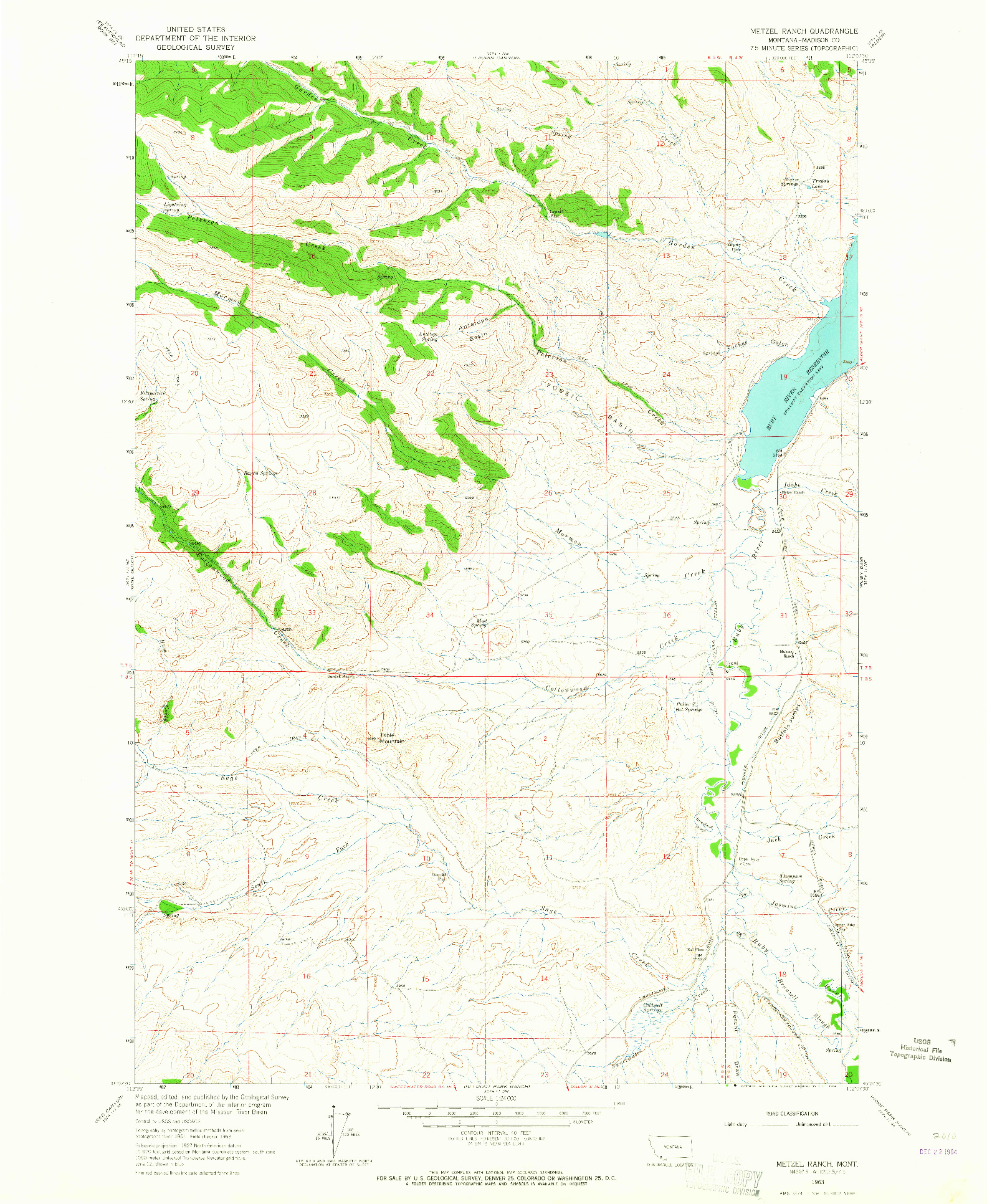 USGS 1:24000-SCALE QUADRANGLE FOR METZEL RANCH, MT 1963