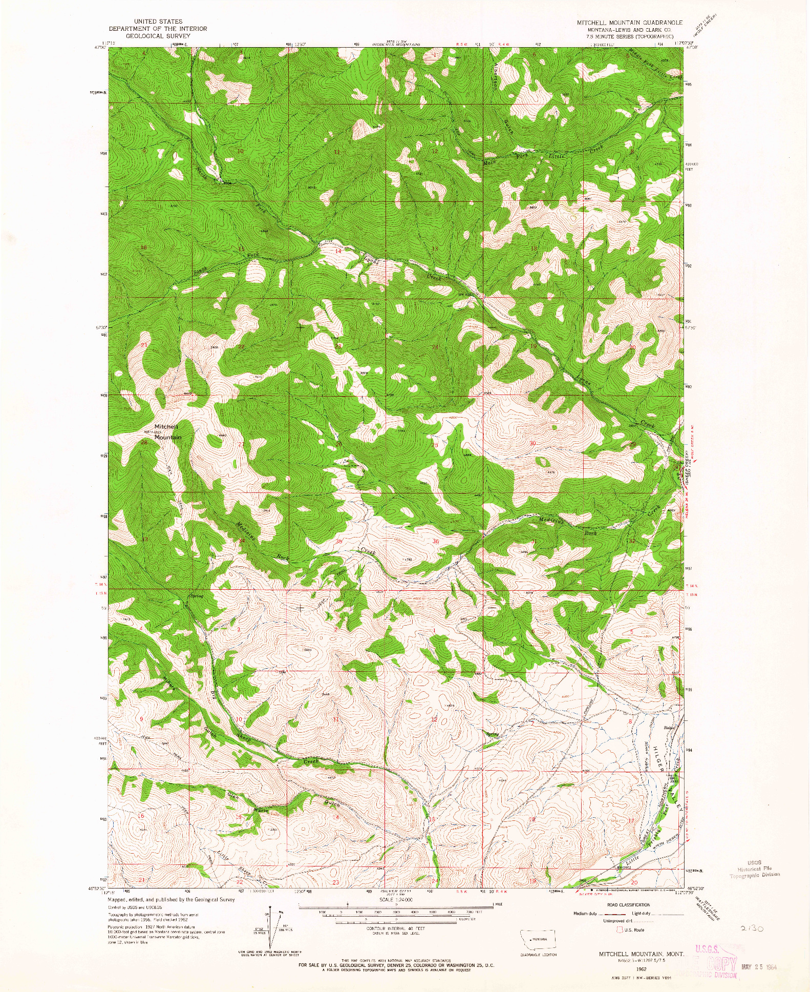 USGS 1:24000-SCALE QUADRANGLE FOR MITCHELL MOUNTAIN, MT 1962