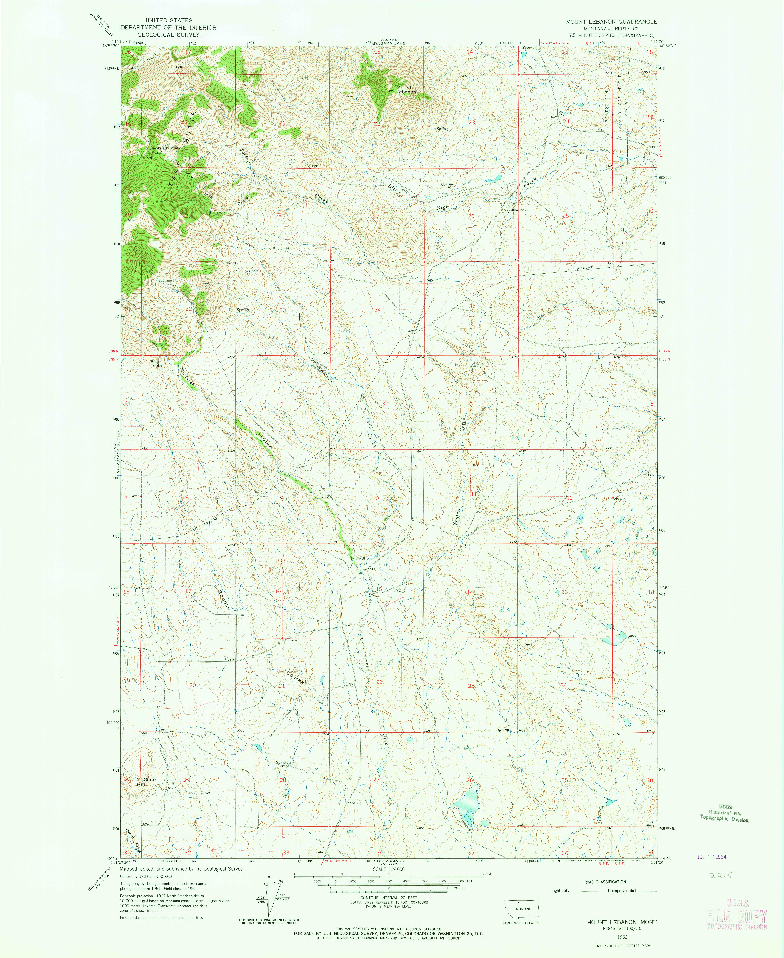 USGS 1:24000-SCALE QUADRANGLE FOR MOUNT LEBANON, MT 1962