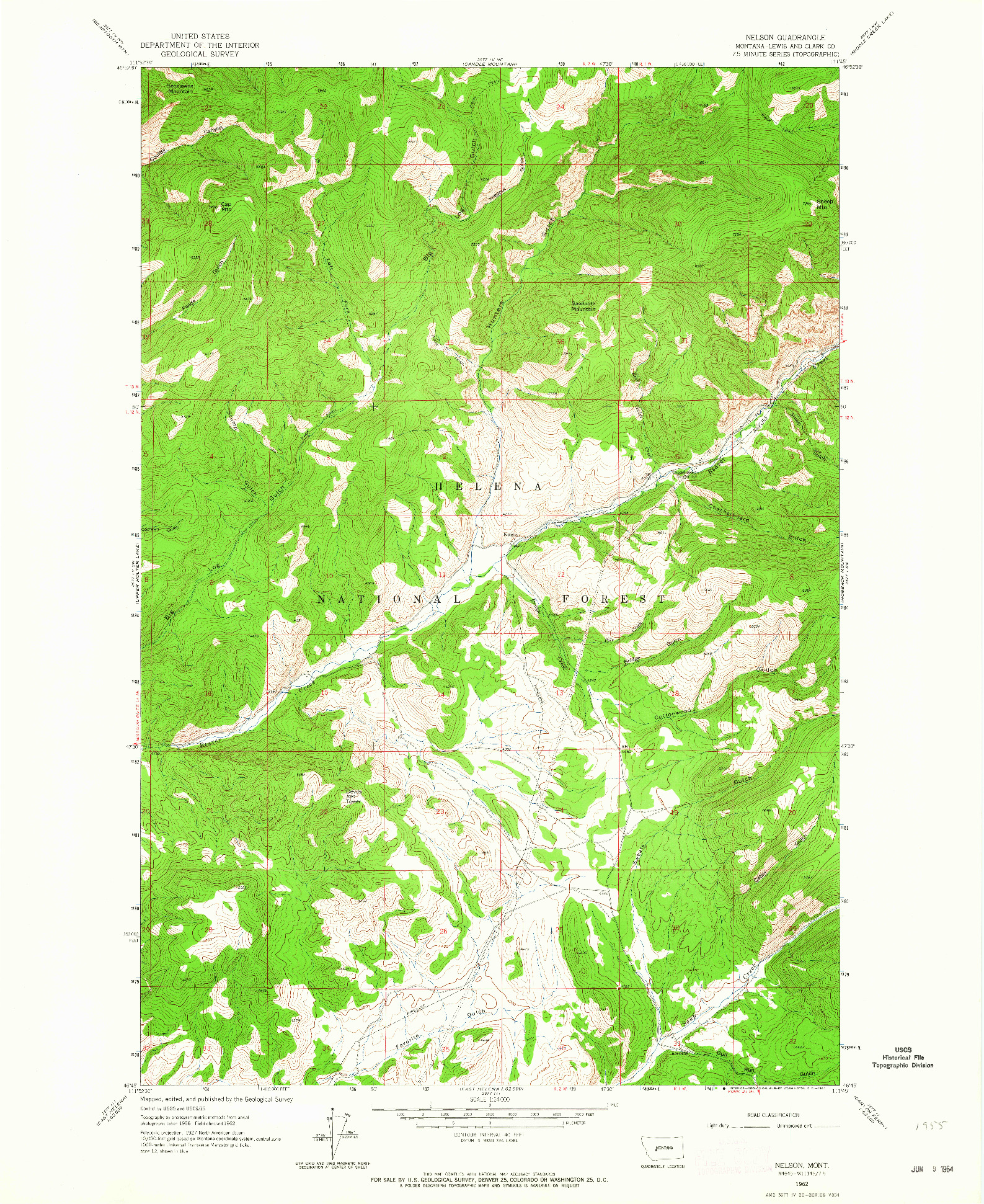 USGS 1:24000-SCALE QUADRANGLE FOR NELSON, MT 1962