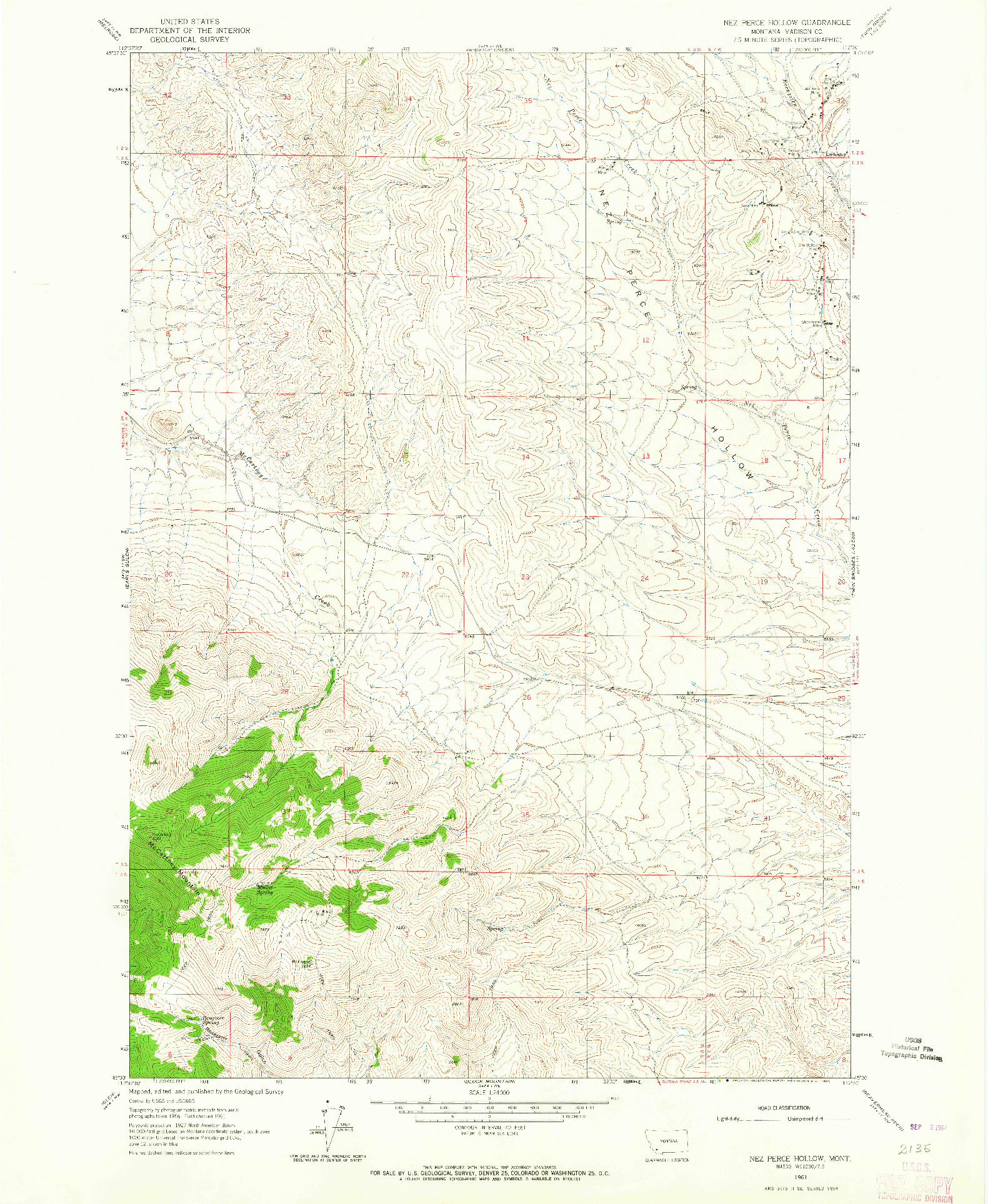 USGS 1:24000-SCALE QUADRANGLE FOR NEZ PERCE HOLLOW, MT 1961